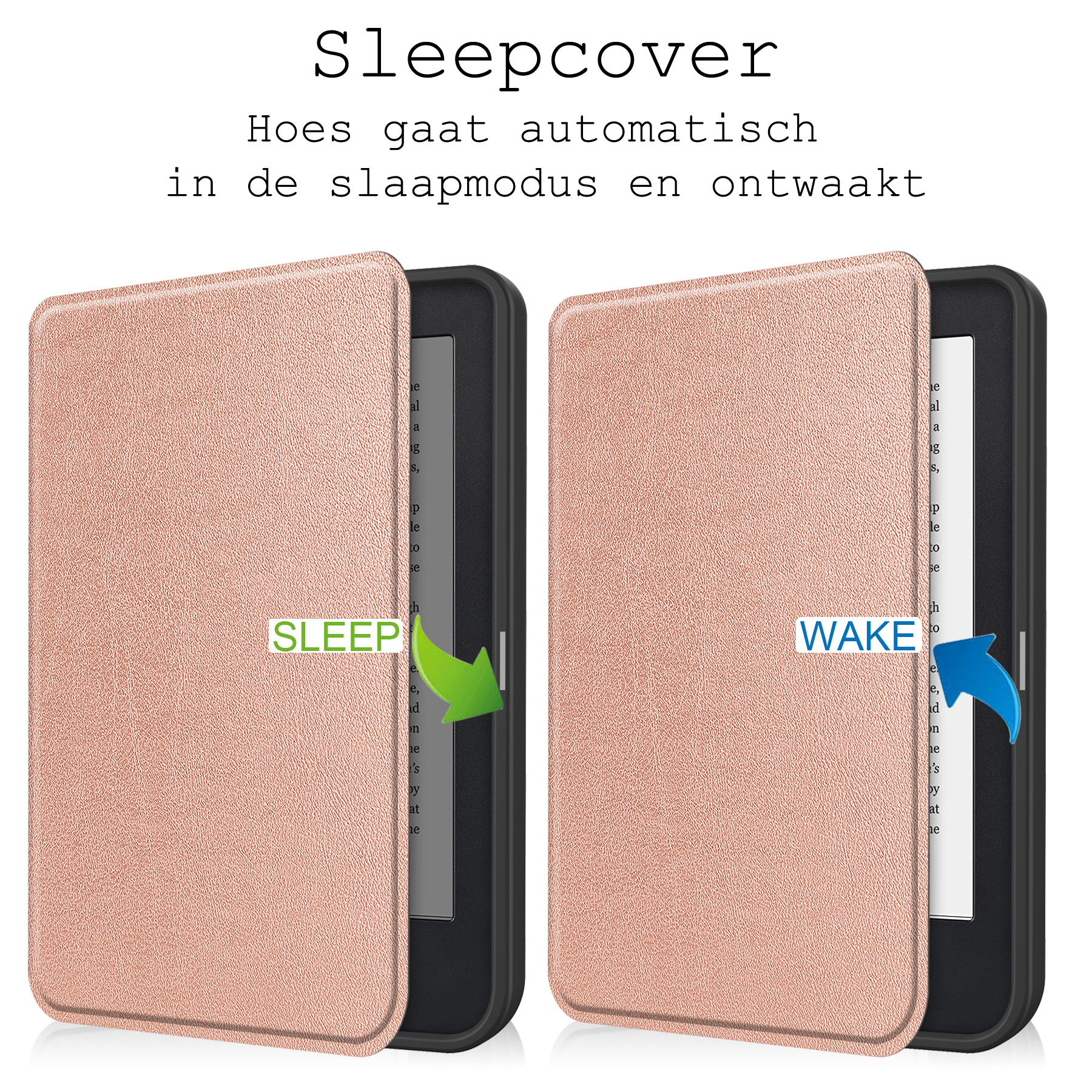 BASEY. Hoes Geschikt voor Kobo Clara 2E Hoesje Bookcase Cover Hoes Met Screenprotector - Hoesje Geschikt voor Kobo Clara 2E Hoes Cover Case - Rosé Goud