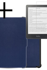NoXx Hoes Geschikt voor Kobo Clara HD Hoesje Bookcase Cover Book Case Hoes Sleepcover Met Screenprotector - Donkerblauw