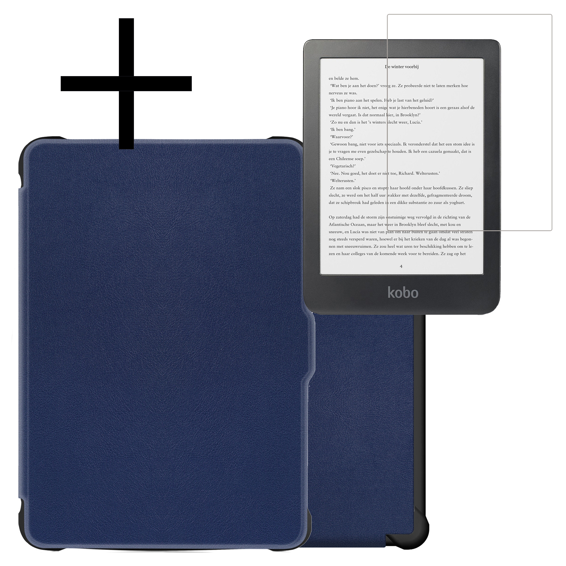 NoXx Hoes Geschikt voor Kobo Clara HD Hoesje Bookcase Cover Book Case Hoes Sleepcover Met Screenprotector - Donkerblauw