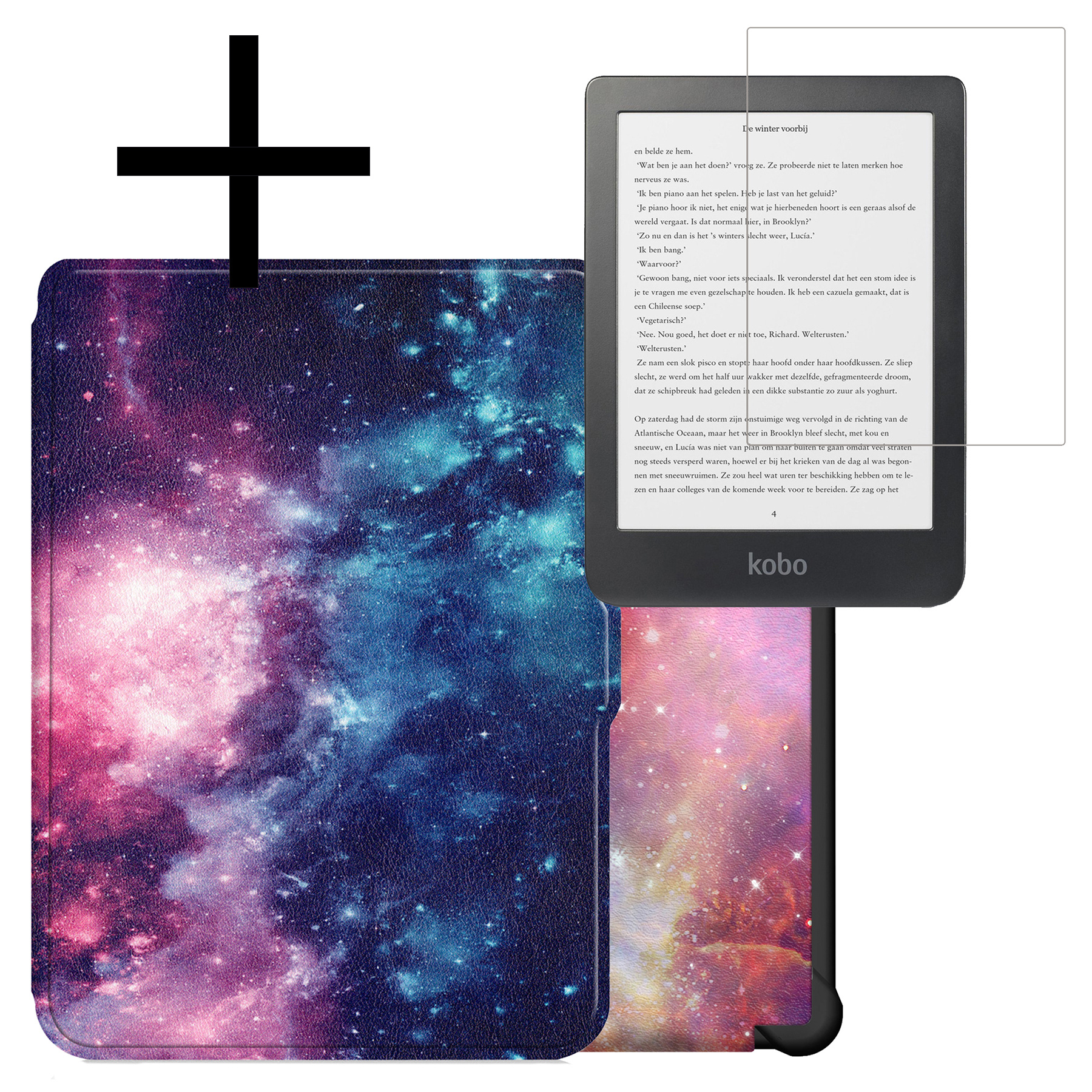 NoXx Hoes Geschikt voor Kobo Clara HD Hoesje Bookcase Cover Book Case Hoes Sleepcover Met Screenprotector - Galaxy