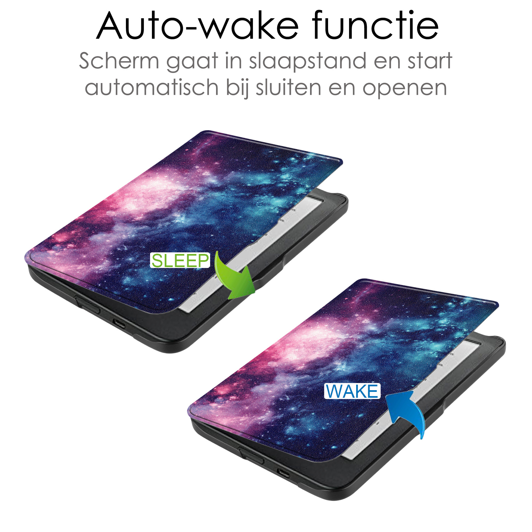 NoXx Hoes Geschikt voor Kobo Clara HD Hoesje Bookcase Cover Book Case Hoes Sleepcover Met Screenprotector - Galaxy