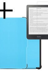 NoXx Hoes Geschikt voor Kobo Clara HD Hoesje Bookcase Cover Book Case Hoes Sleepcover Met Screenprotector - Lichtblauw