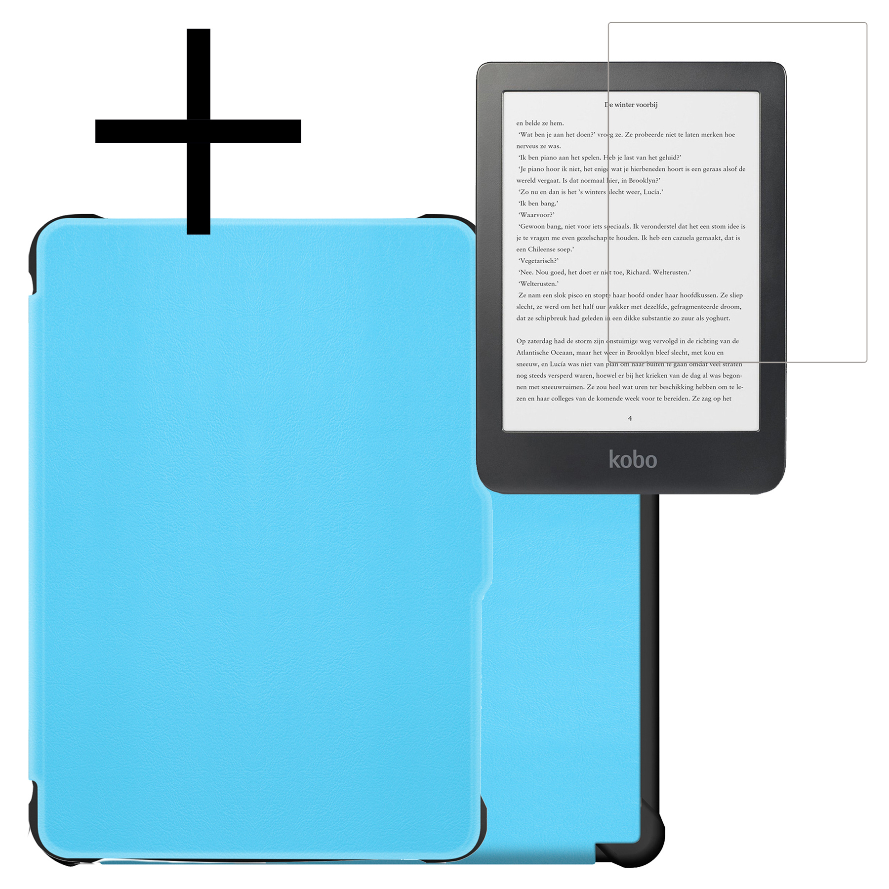 NoXx Hoes Geschikt voor Kobo Clara HD Hoesje Bookcase Cover Book Case Hoes Sleepcover Met Screenprotector - Lichtblauw