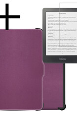 NoXx Hoes Geschikt voor Kobo Clara HD Hoesje Bookcase Cover Book Case Hoes Sleepcover Met Screenprotector - Paars