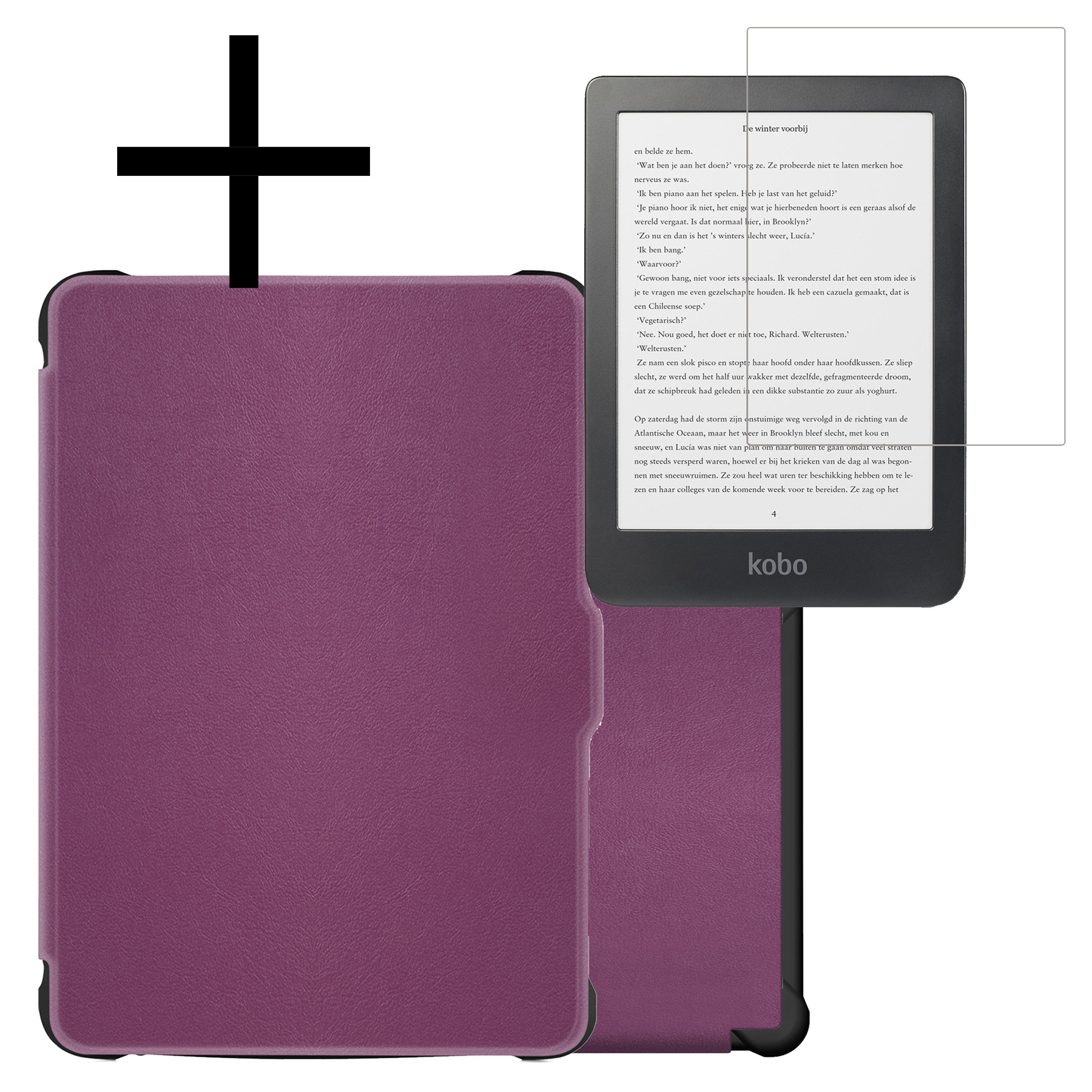 NoXx Hoes Geschikt voor Kobo Clara HD Hoesje Bookcase Cover Book Case Hoes Sleepcover Met Screenprotector - Paars