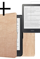 NoXx Hoes Geschikt voor Kobo Clara HD Hoesje Bookcase Cover Book Case Hoes Sleepcover Met Screenprotector - Rosé Goud