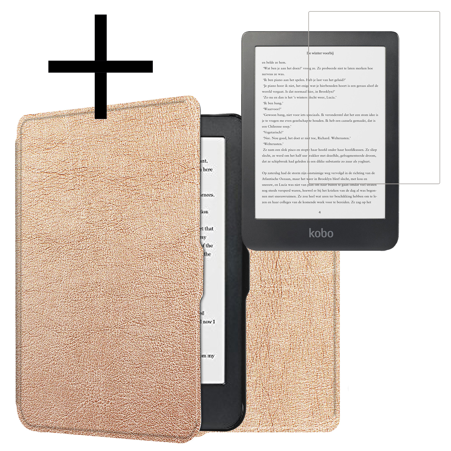 NoXx Hoes Geschikt voor Kobo Clara HD Hoesje Bookcase Cover Book Case Hoes Sleepcover Met Screenprotector - Rosé Goud