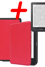 BASEY. Hoes Geschikt voor Kobo Clara 2E Hoesje Bookcase Cover Hoes Met Screenprotector - Hoesje Geschikt voor Kobo Clara 2E Hoes Cover Case - Rood
