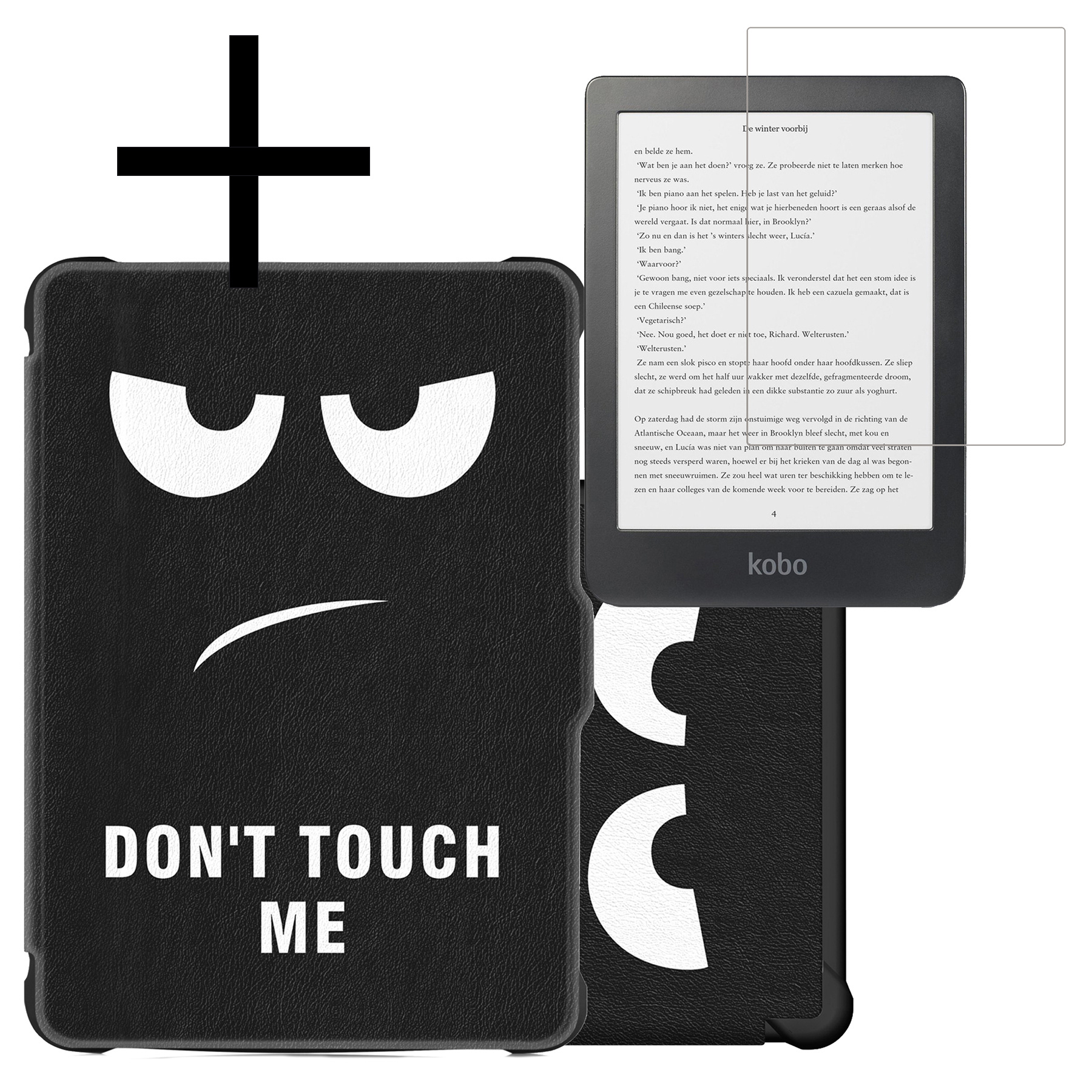 NoXx Hoes Geschikt voor Kobo Clara HD Hoesje Bookcase Cover Book Case Hoes Sleepcover Met Screenprotector - Don't Touch Me