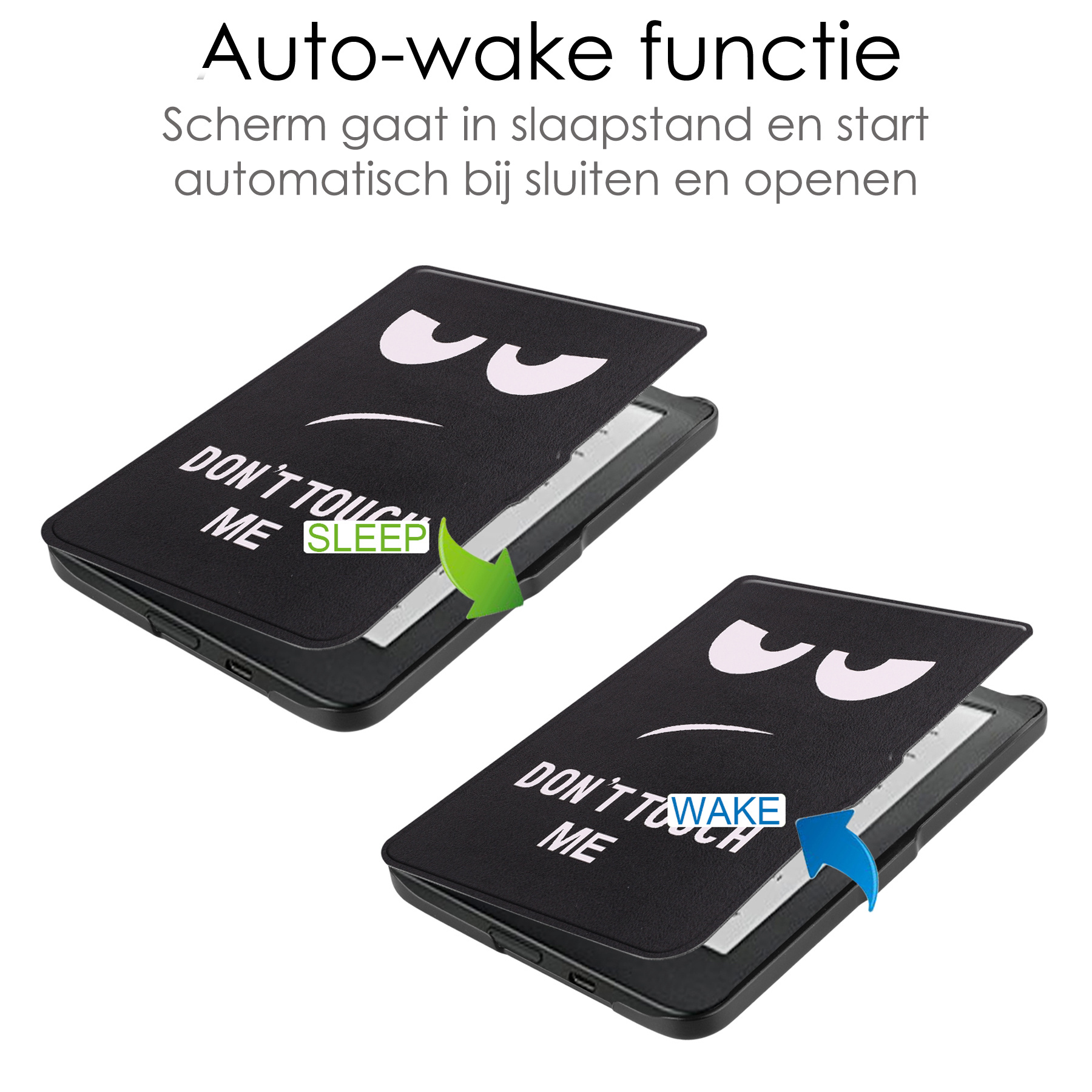 NoXx Hoes Geschikt voor Kobo Clara HD Hoesje Bookcase Cover Book Case Hoes Sleepcover Met Screenprotector - Don't Touch Me