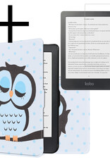 NoXx Hoes Geschikt voor Kobo Clara HD Hoesje Bookcase Cover Book Case Hoes Sleepcover Met Screenprotector - Uil