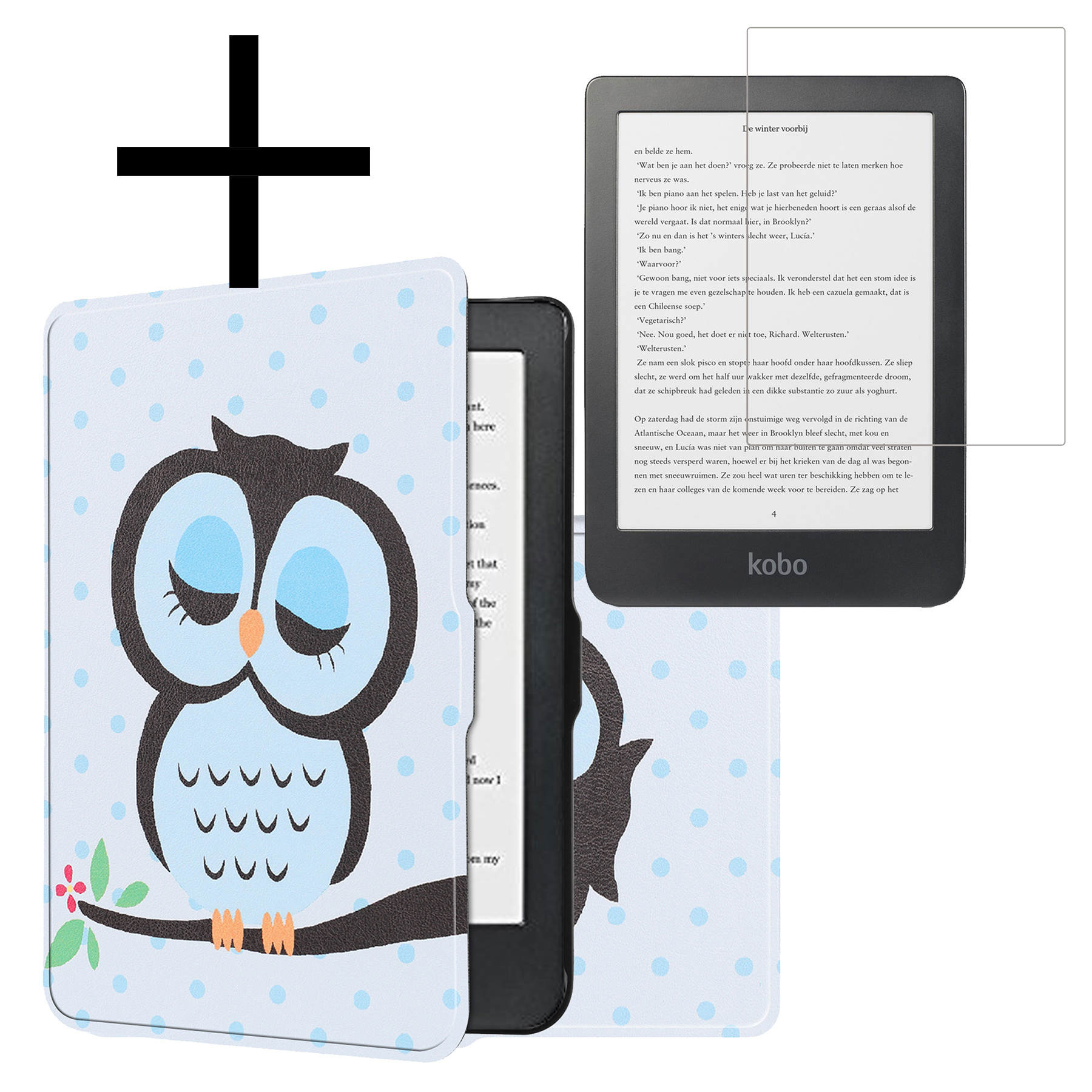 NoXx Hoes Geschikt voor Kobo Clara HD Hoesje Bookcase Cover Book Case Hoes Sleepcover Met Screenprotector - Uil