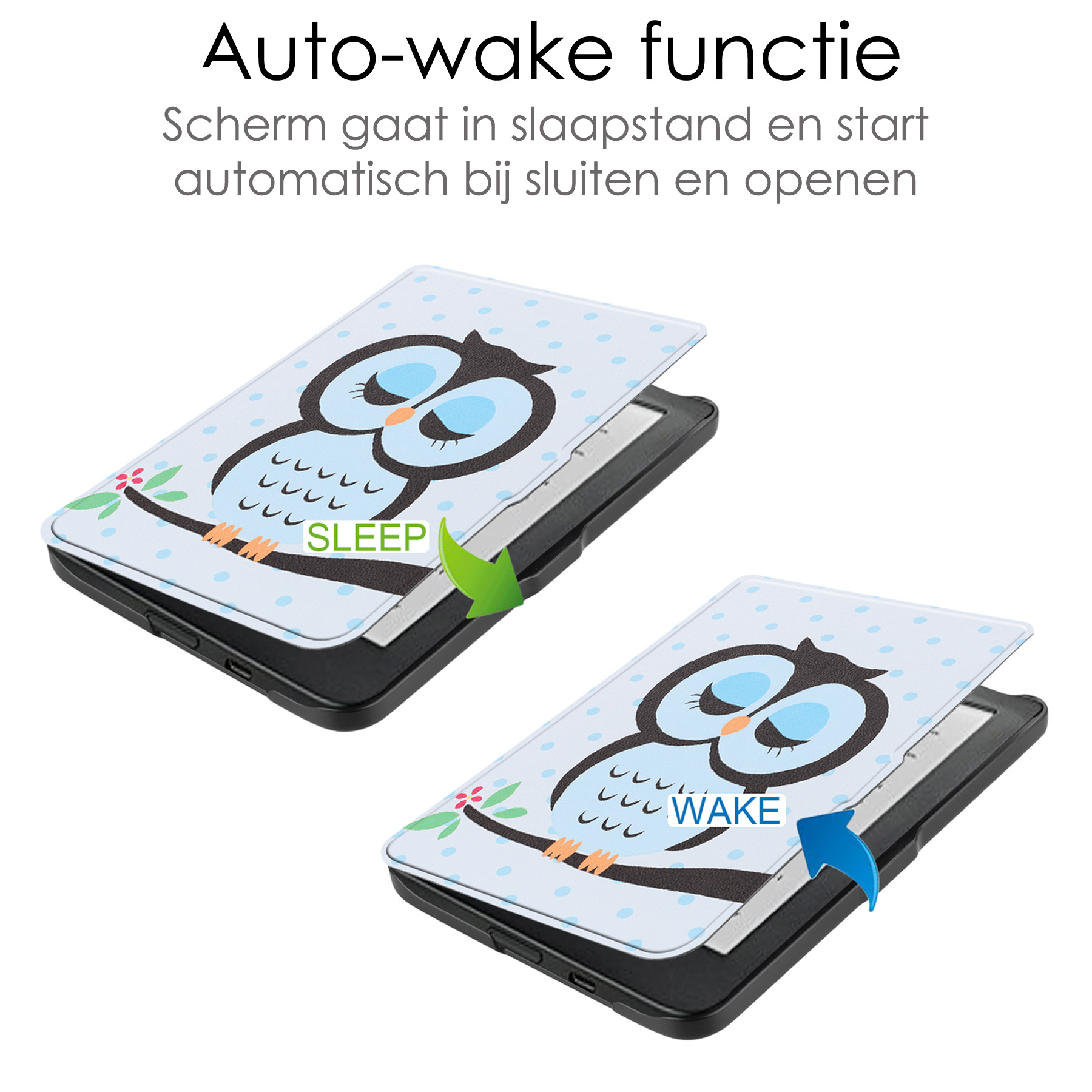 NoXx Hoes Geschikt voor Kobo Clara HD Hoesje Bookcase Cover Book Case Hoes Sleepcover Met Screenprotector - Uil