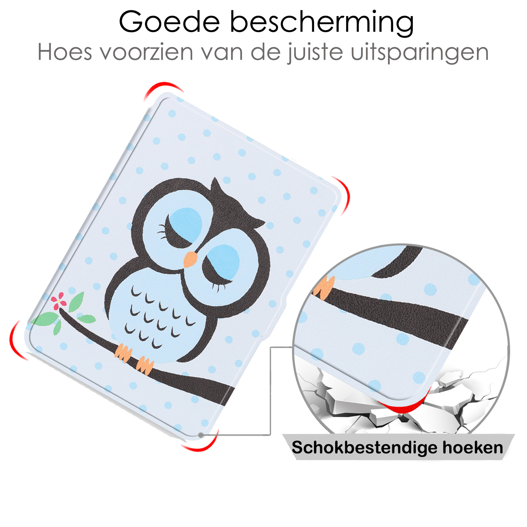 NoXx Hoes Geschikt voor Kobo Clara HD Hoesje Bookcase Cover Book Case Hoes Sleepcover Met Screenprotector - Uil