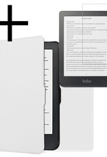 NoXx Hoes Geschikt voor Kobo Clara HD Hoesje Bookcase Cover Book Case Hoes Sleepcover Met Screenprotector - Wit