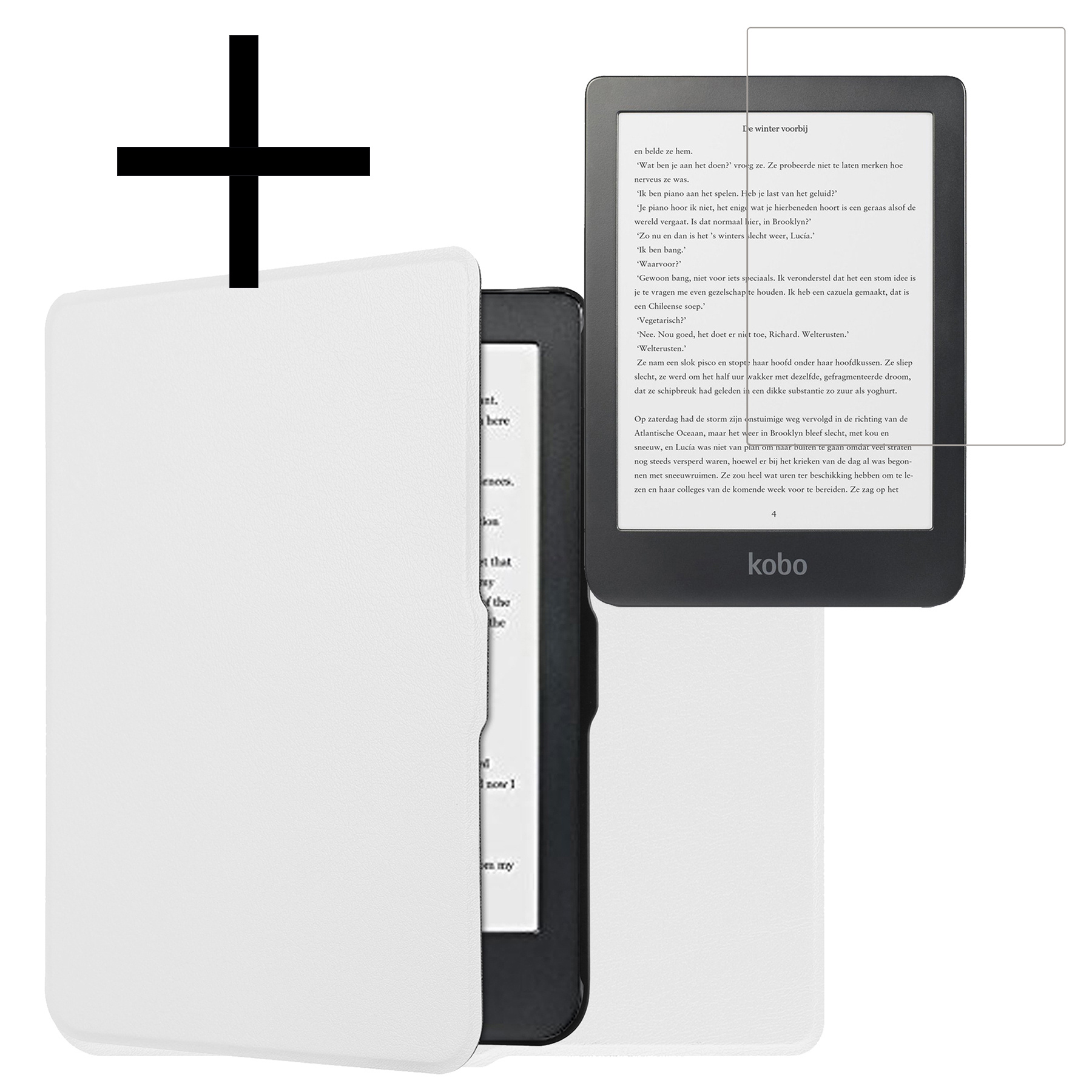 NoXx Hoes Geschikt voor Kobo Clara HD Hoesje Bookcase Cover Book Case Hoes Sleepcover Met Screenprotector - Wit