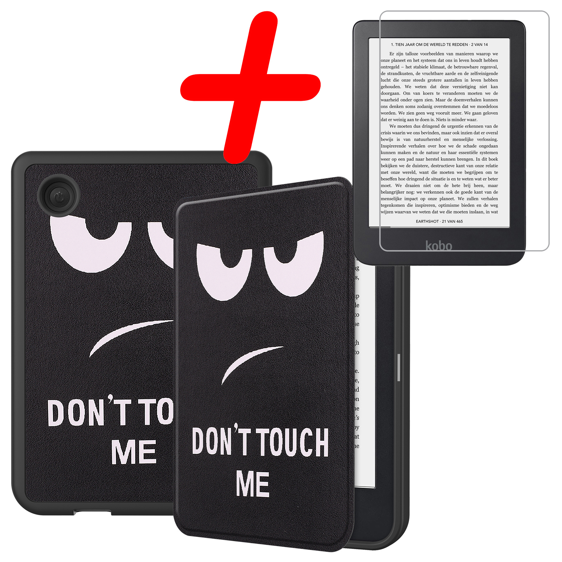 BASEY. Hoes Geschikt voor Kobo Clara 2E Hoesje Bookcase Cover Hoes Met Screenprotector - Hoesje Geschikt voor Kobo Clara 2E Hoes Cover Case - Don't Touch Me