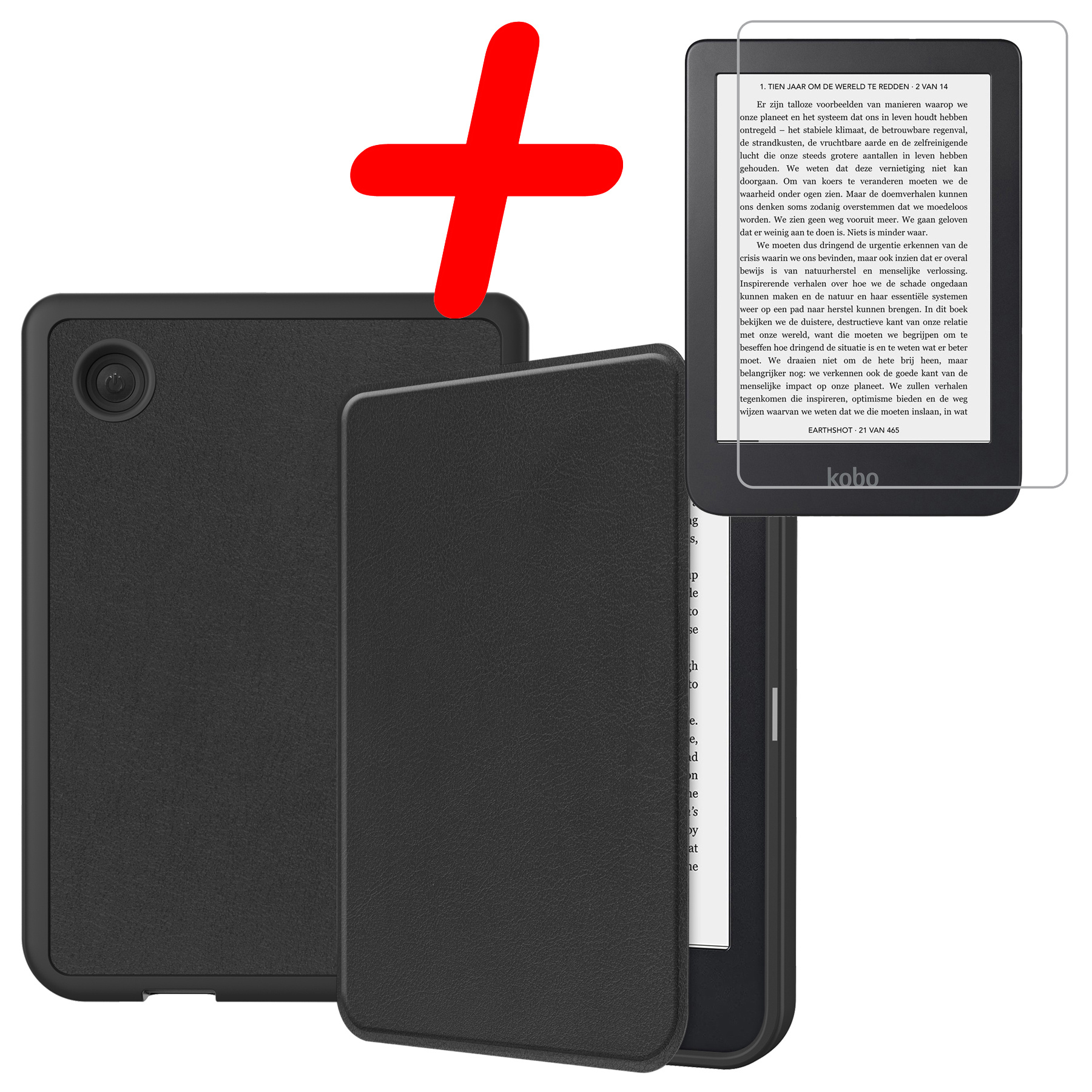 BASEY. Hoes Geschikt voor Kobo Clara 2E Hoesje Bookcase Cover Hoes Met Screenprotector - Hoesje Geschikt voor Kobo Clara 2E Hoes Cover Case - Zwart