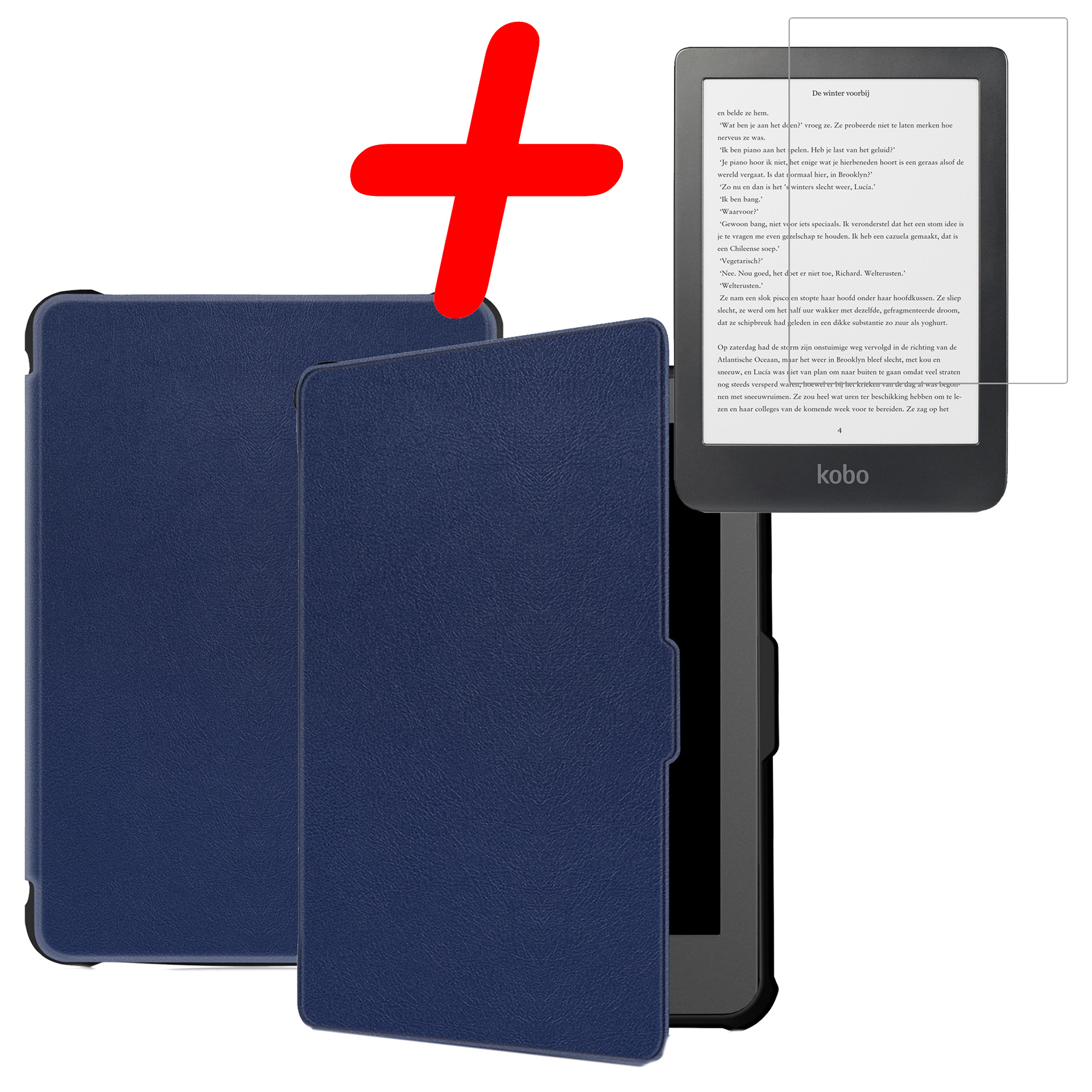 BASEY. Hoes Geschikt voor Kobo Clara HD Hoesje Bookcase Cover Hoes Met Screenprotector - Hoesje Geschikt voor Kobo Clara HD Hoes Cover Case - Donkerblauw