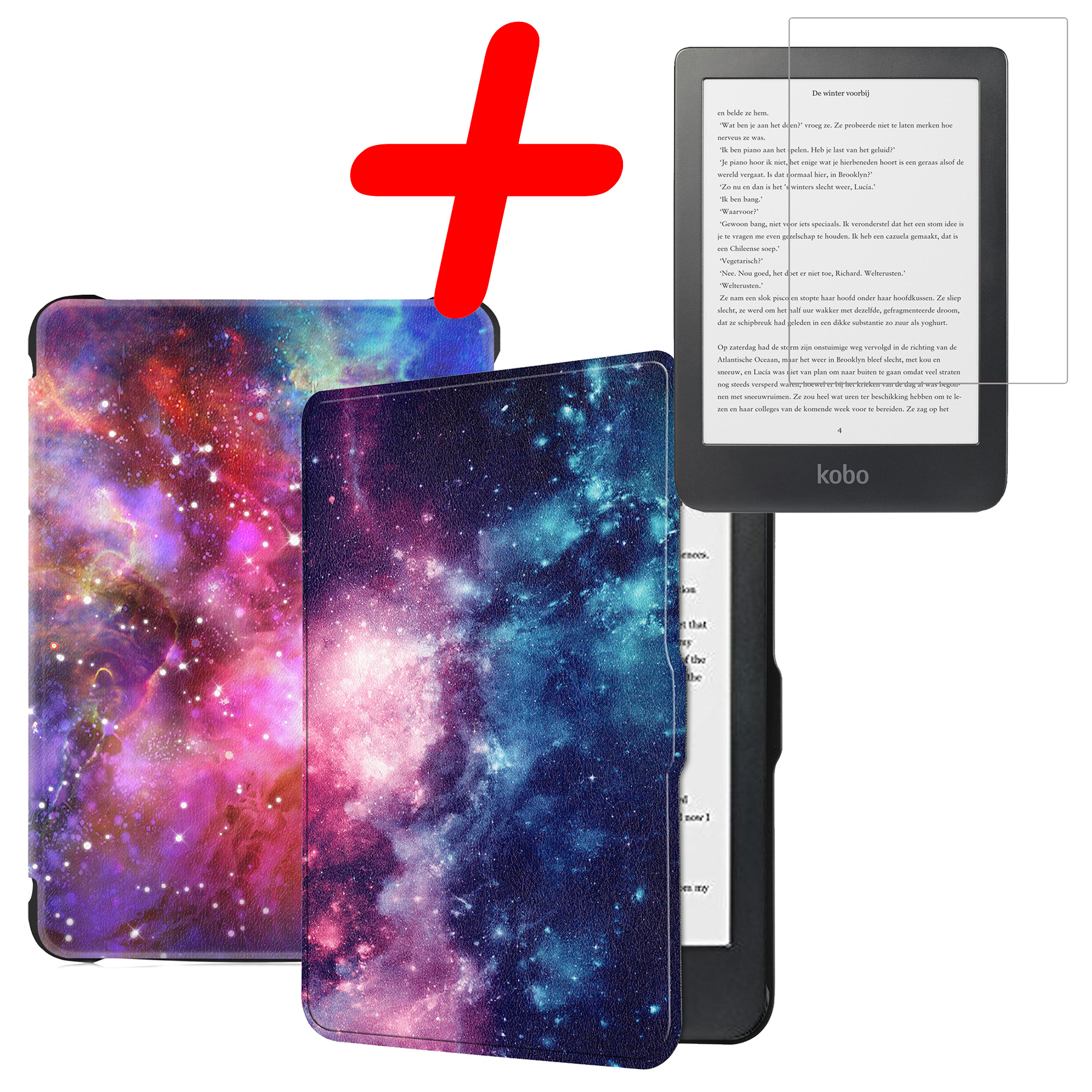 BASEY. Hoes Geschikt voor Kobo Clara HD Hoesje Bookcase Cover Hoes Met Screenprotector - Hoesje Geschikt voor Kobo Clara HD Hoes Cover Case - Galaxy
