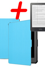 BASEY. Hoes Geschikt voor Kobo Clara HD Hoesje Bookcase Cover Hoes Met Screenprotector - Hoesje Geschikt voor Kobo Clara HD Hoes Cover Case - Lichtblauw