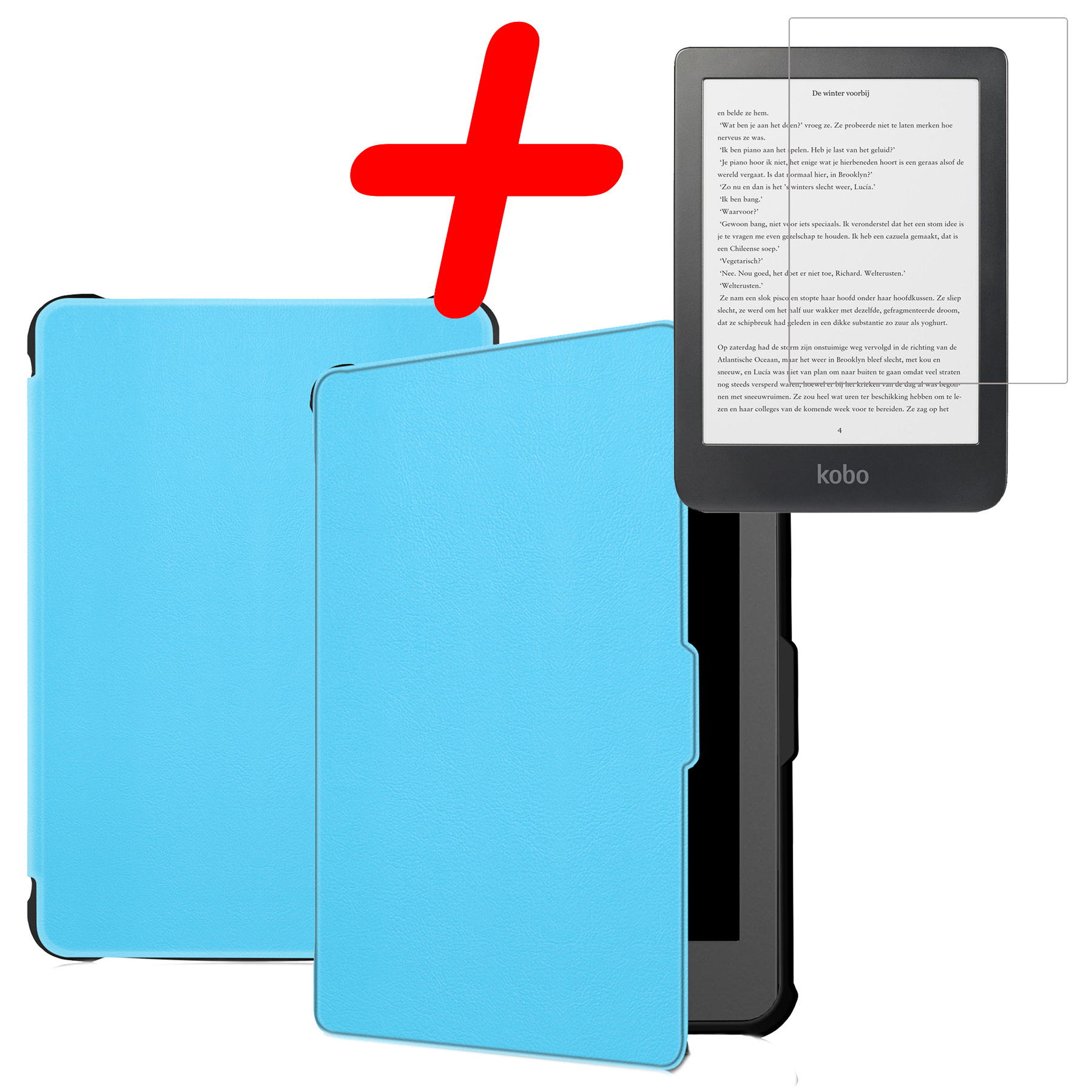 BASEY. Hoes Geschikt voor Kobo Clara HD Hoesje Bookcase Cover Hoes Met Screenprotector - Hoesje Geschikt voor Kobo Clara HD Hoes Cover Case - Lichtblauw