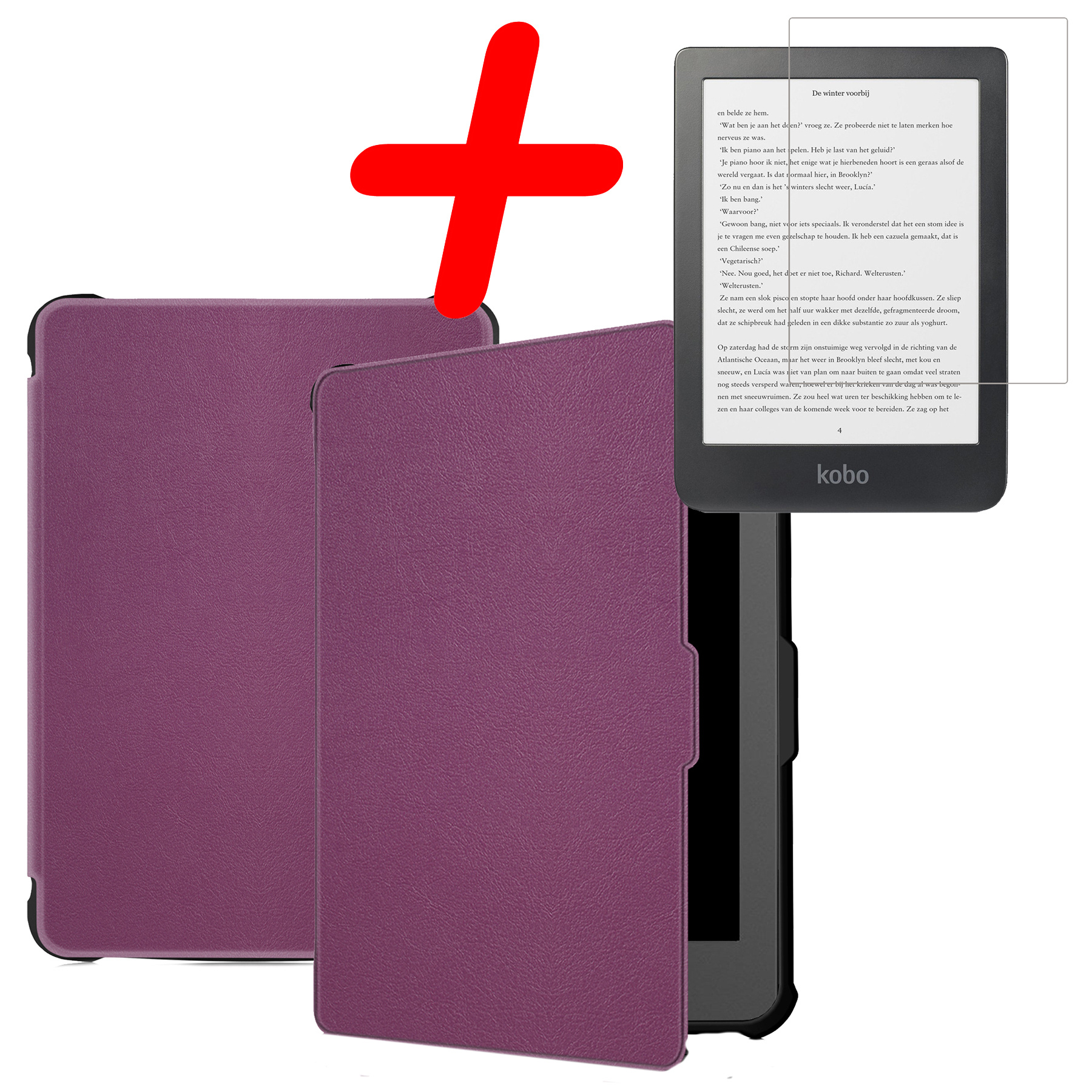 BASEY. Hoes Geschikt voor Kobo Clara HD Hoesje Bookcase Cover Hoes Met Screenprotector - Hoesje Geschikt voor Kobo Clara HD Hoes Cover Case - Paars