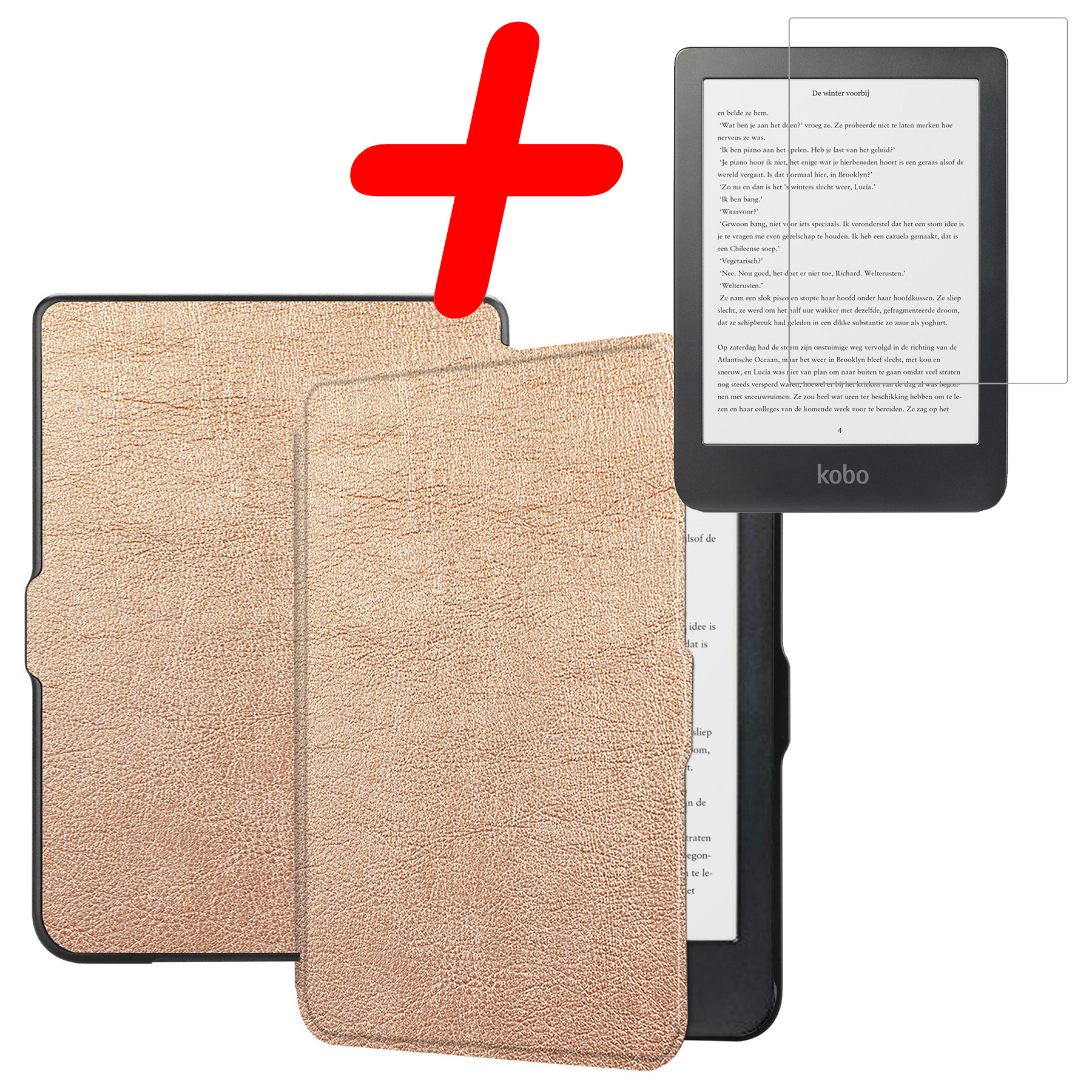 BASEY. Hoes Geschikt voor Kobo Clara HD Hoesje Bookcase Cover Hoes Met Screenprotector - Hoesje Geschikt voor Kobo Clara HD Hoes Cover Case - Rosé Goud