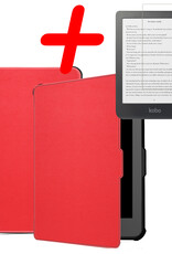 BASEY. Hoes Geschikt voor Kobo Clara HD Hoesje Bookcase Cover Hoes Met Screenprotector - Hoesje Geschikt voor Kobo Clara HD Hoes Cover Case - Rood