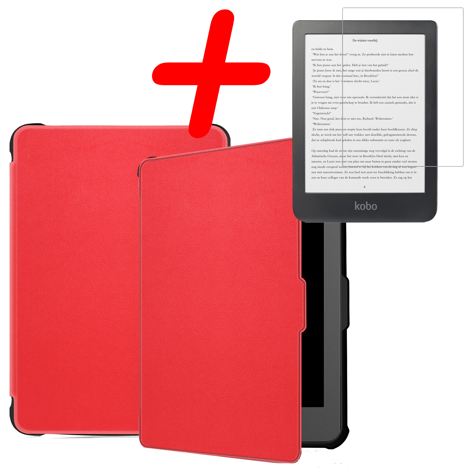 BASEY. Hoes Geschikt voor Kobo Clara HD Hoesje Bookcase Cover Hoes Met Screenprotector - Hoesje Geschikt voor Kobo Clara HD Hoes Cover Case - Rood