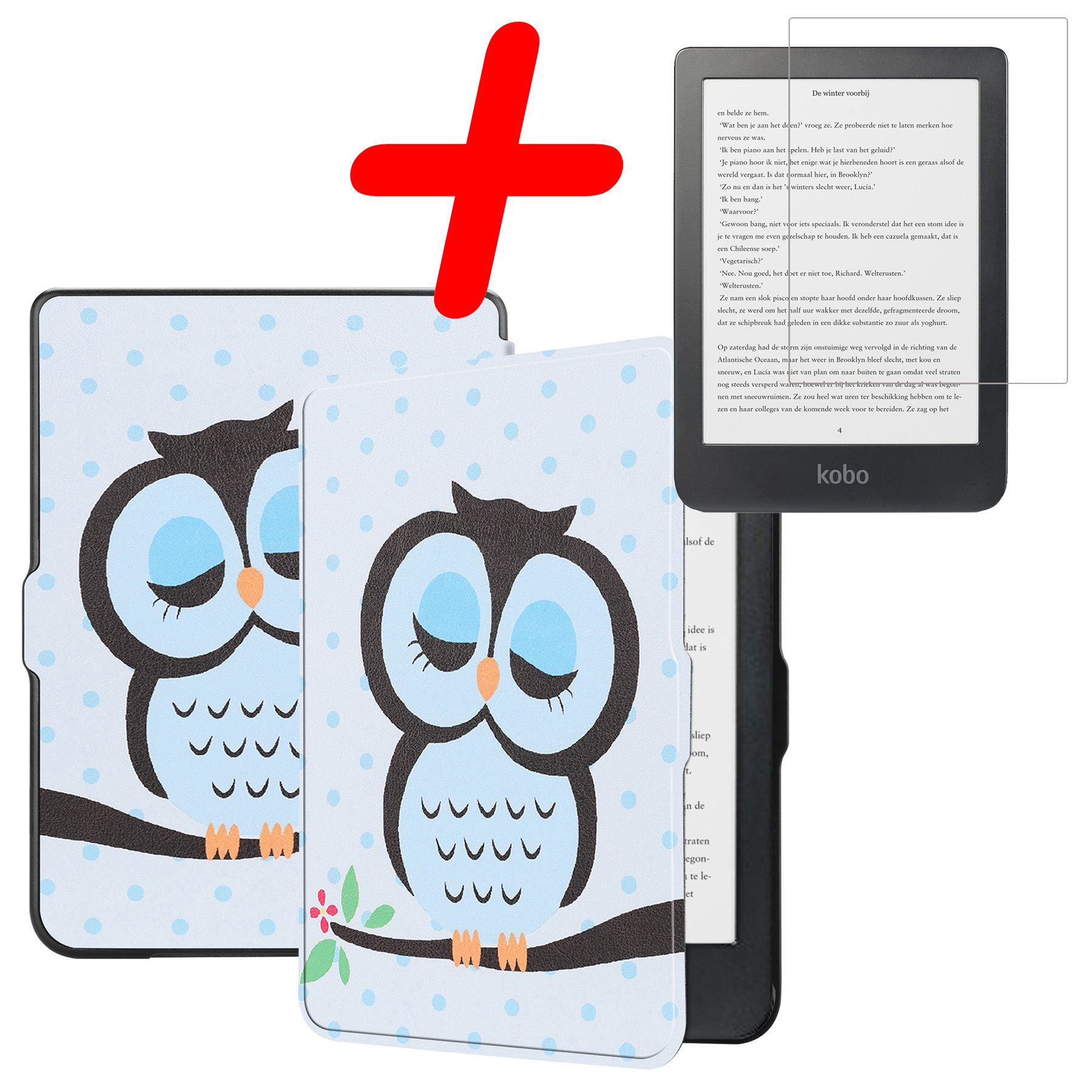 BASEY. Hoes Geschikt voor Kobo Clara HD Hoesje Bookcase Cover Hoes Met Screenprotector - Hoesje Geschikt voor Kobo Clara HD Hoes Cover Case - Uil