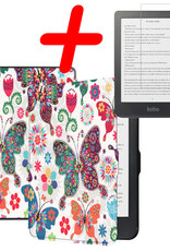 BASEY. Hoes Geschikt voor Kobo Clara HD Hoesje Bookcase Cover Hoes Met Screenprotector - Hoesje Geschikt voor Kobo Clara HD Hoes Cover Case - Vlinders