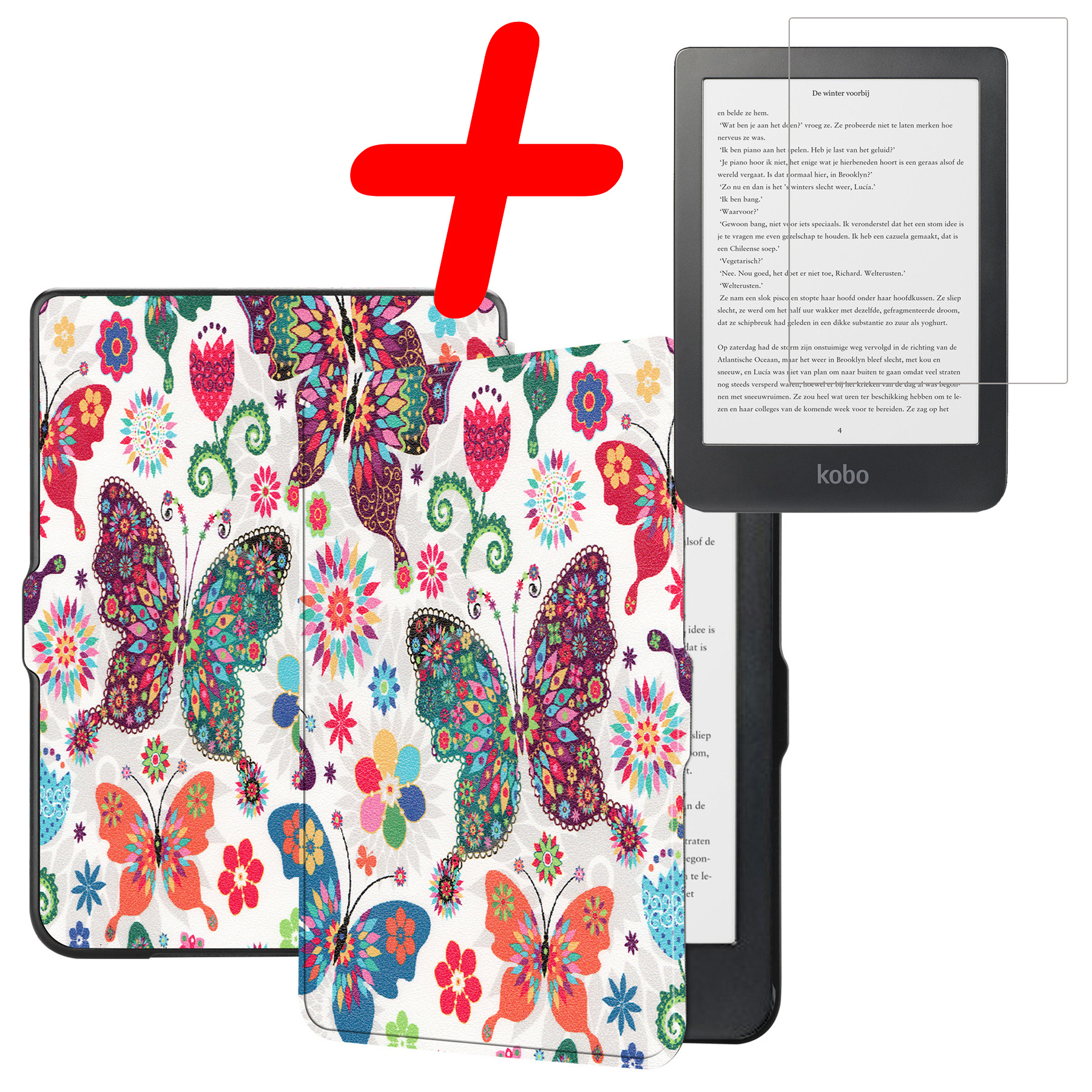 BASEY. Hoes Geschikt voor Kobo Clara HD Hoesje Bookcase Cover Hoes Met Screenprotector - Hoesje Geschikt voor Kobo Clara HD Hoes Cover Case - Vlinders