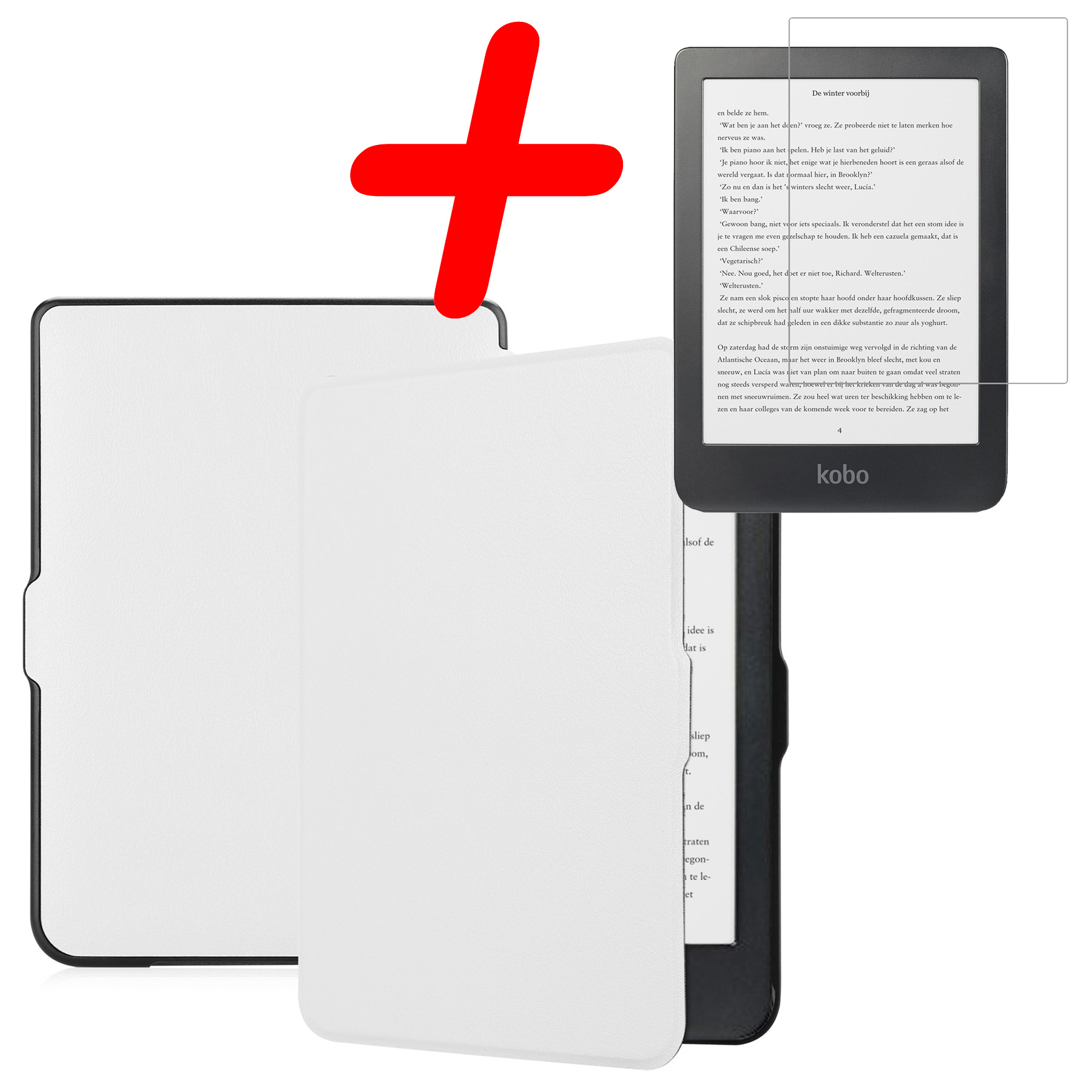 BASEY. Hoes Geschikt voor Kobo Clara HD Hoesje Bookcase Cover Hoes Met Screenprotector - Hoesje Geschikt voor Kobo Clara HD Hoes Cover Case - Wit