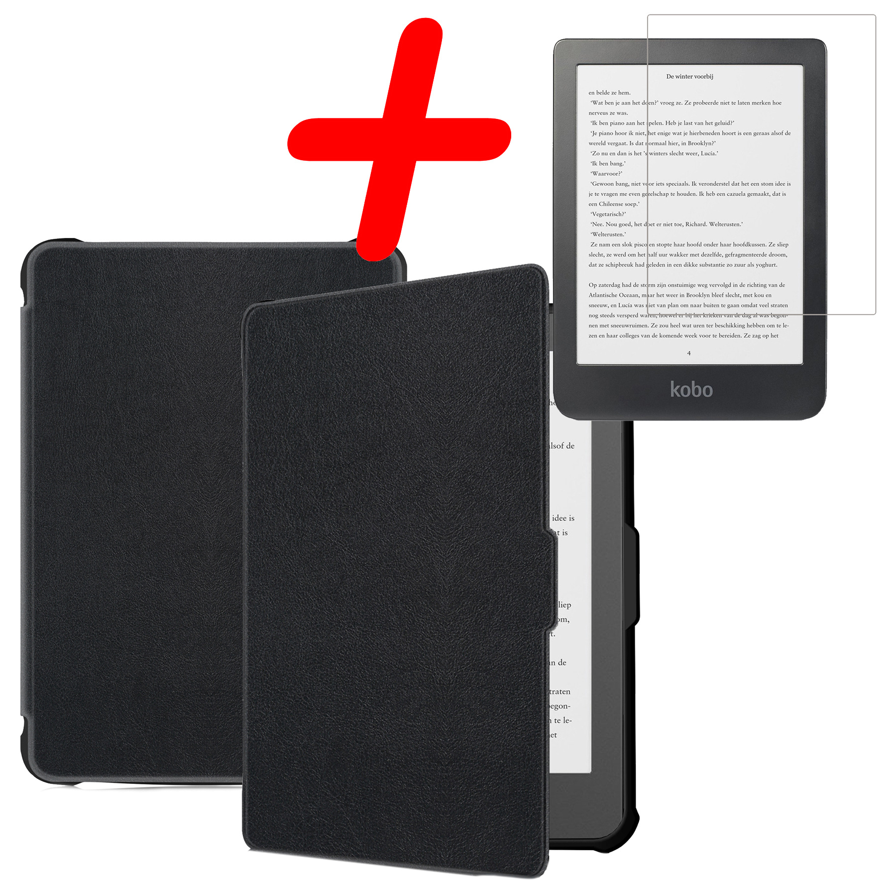 BASEY. Hoes Geschikt voor Kobo Clara HD Hoesje Bookcase Cover Hoes Met Screenprotector - Hoesje Geschikt voor Kobo Clara HD Hoes Cover Case - Zwart