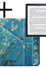 NoXx Hoes Geschikt voor Kobo Libra 2 Hoesje Bookcase Cover Book Case Hoes Sleepcover Met Screenprotector - Bloesem