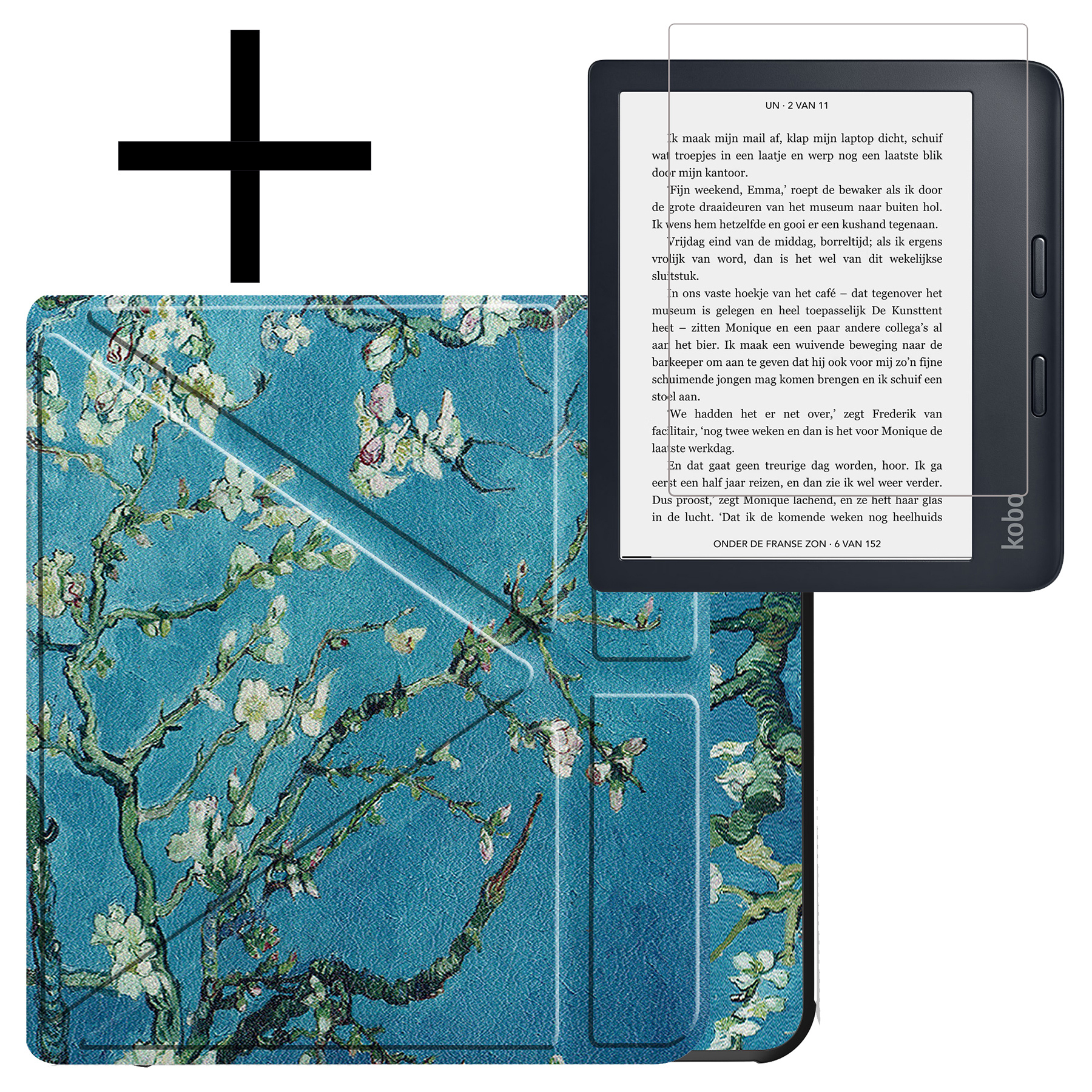 NoXx Hoes Geschikt voor Kobo Libra 2 Hoesje Bookcase Cover Book Case Hoes Sleepcover Met Screenprotector - Bloesem