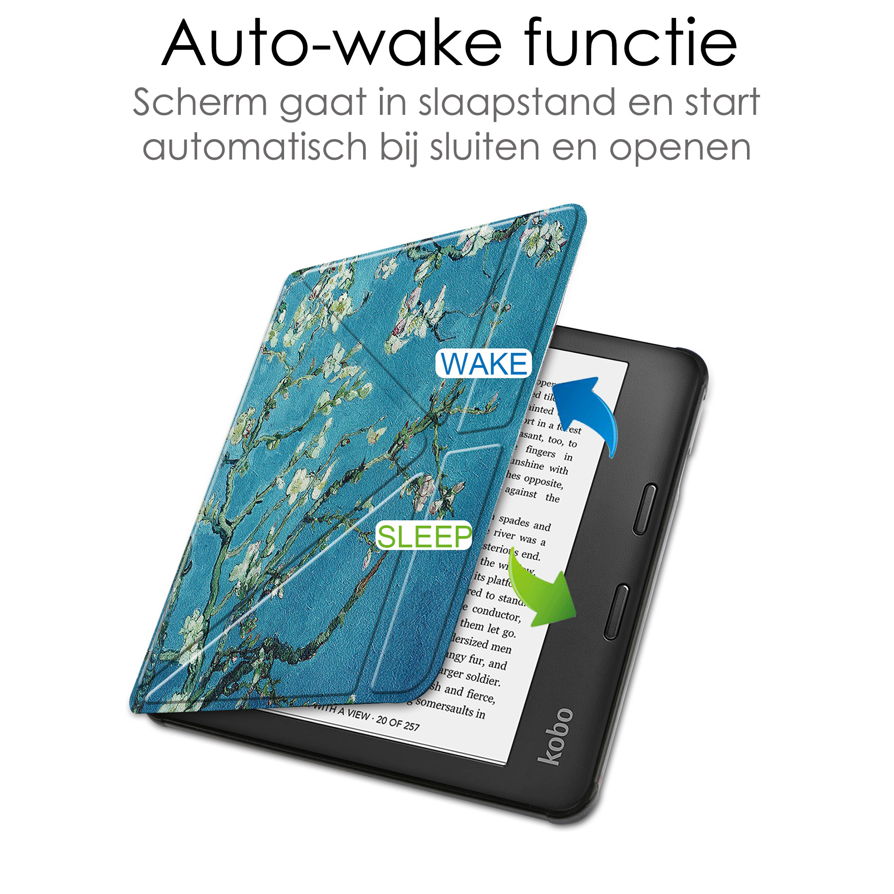 NoXx Hoes Geschikt voor Kobo Libra 2 Hoesje Bookcase Cover Book Case Hoes Sleepcover Met Screenprotector - Bloesem