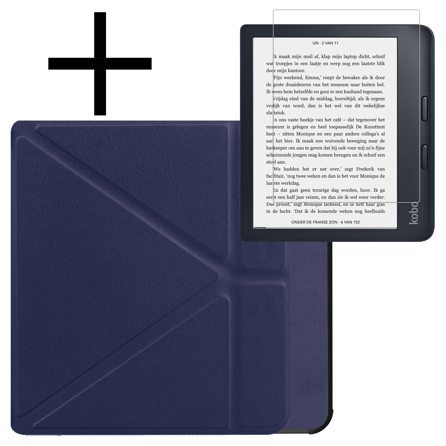 NoXx Hoes Geschikt voor Kobo Libra 2 Hoesje Bookcase Cover Book Case Hoes Sleepcover Met Screenprotector - Donkerblauw