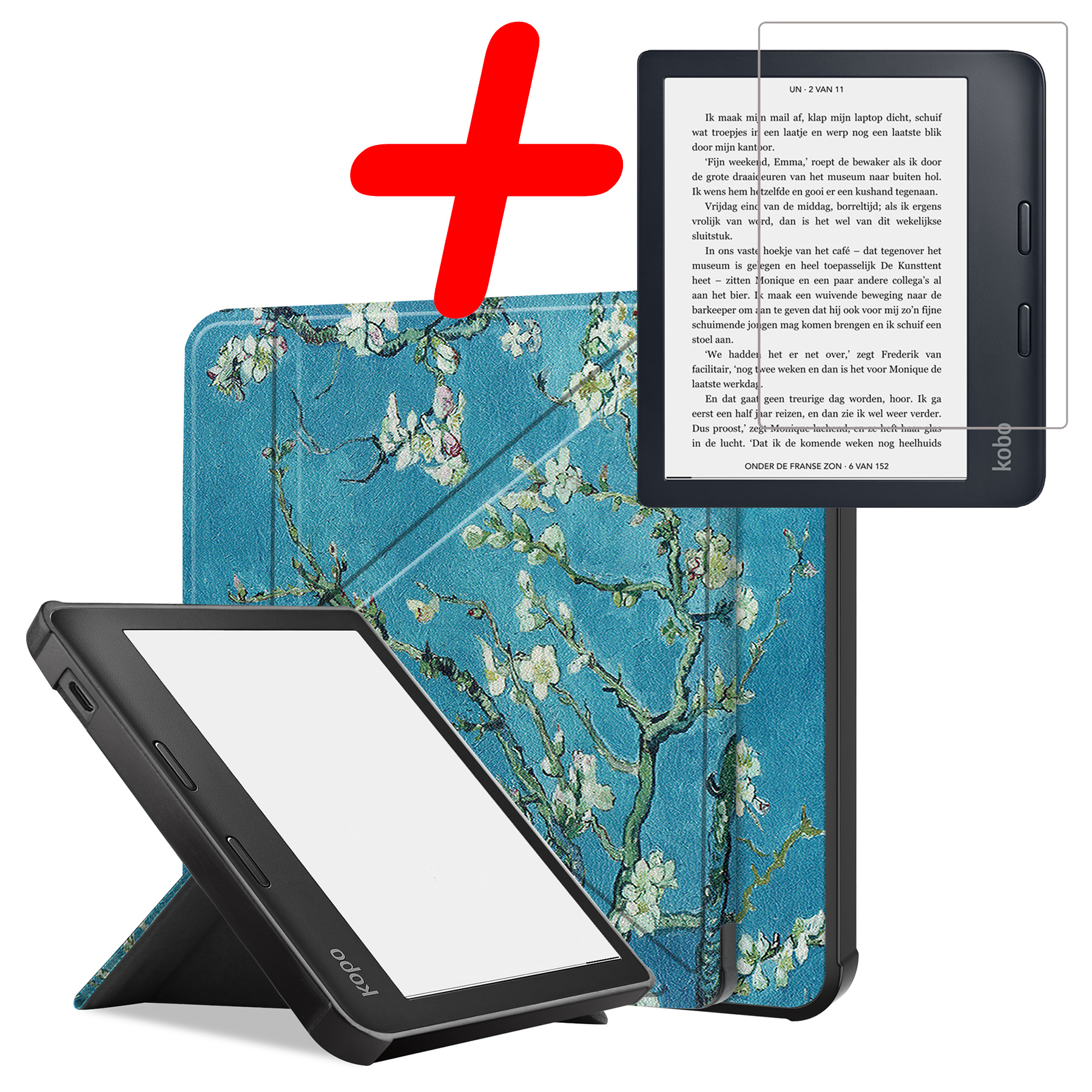 BASEY. Hoes Geschikt voor Kobo Libra 2 Hoesje Bookcase Cover Hoes Met Screenprotector - Hoesje Geschikt voor Kobo Libra 2 Hoes Cover Case - Bloesem
