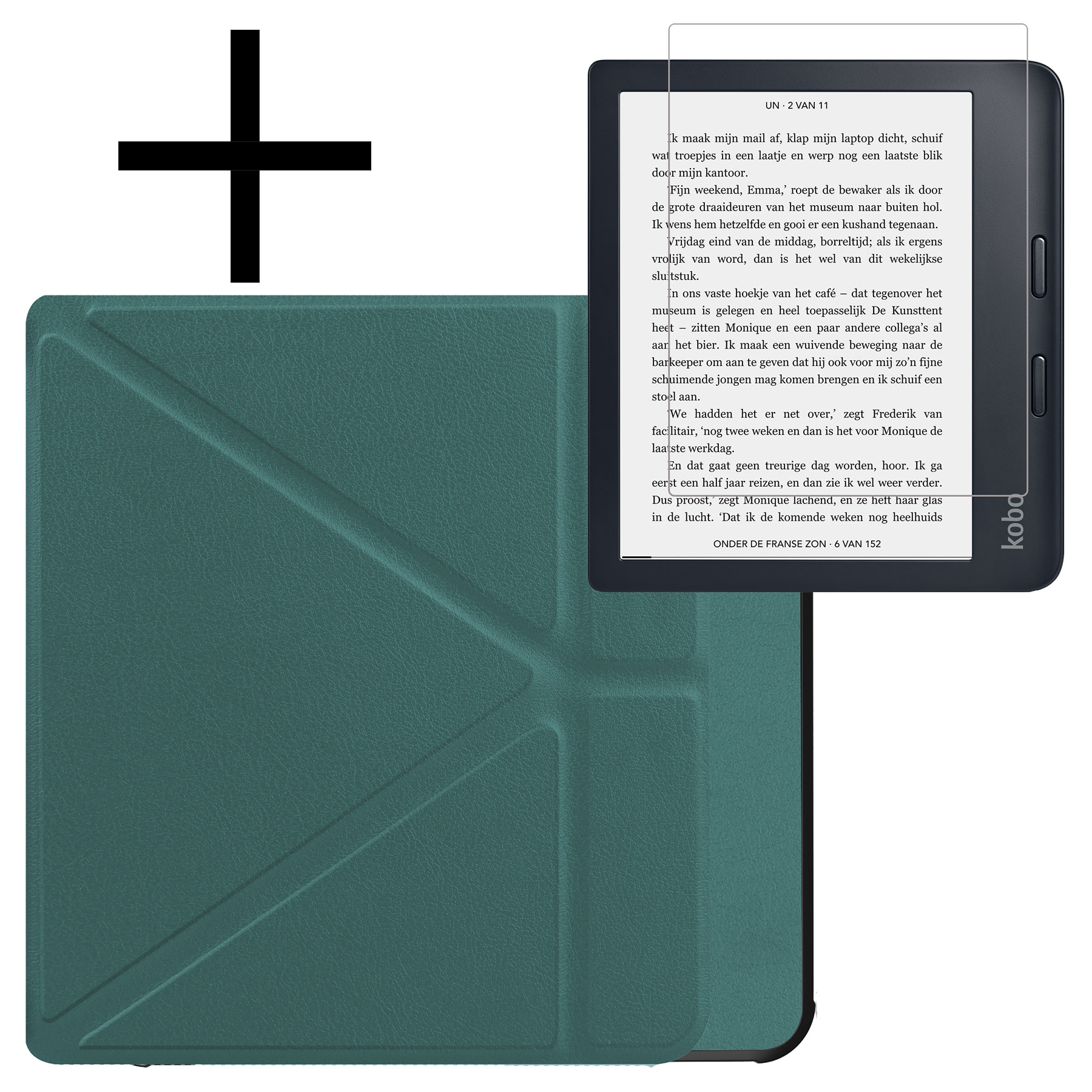 NoXx Hoes Geschikt voor Kobo Libra 2 Hoesje Bookcase Cover Book Case Hoes Sleepcover Met Screenprotector - Donkergroen