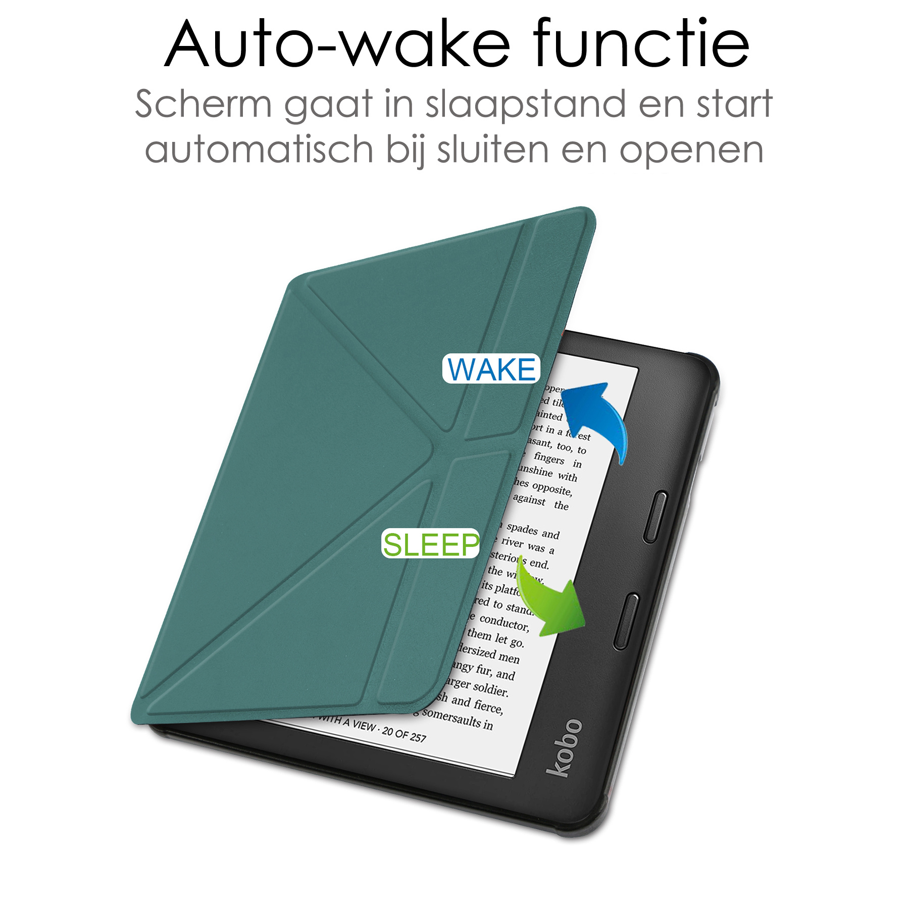 NoXx Hoes Geschikt voor Kobo Libra 2 Hoesje Bookcase Cover Book Case Hoes Sleepcover Met Screenprotector - Donkergroen