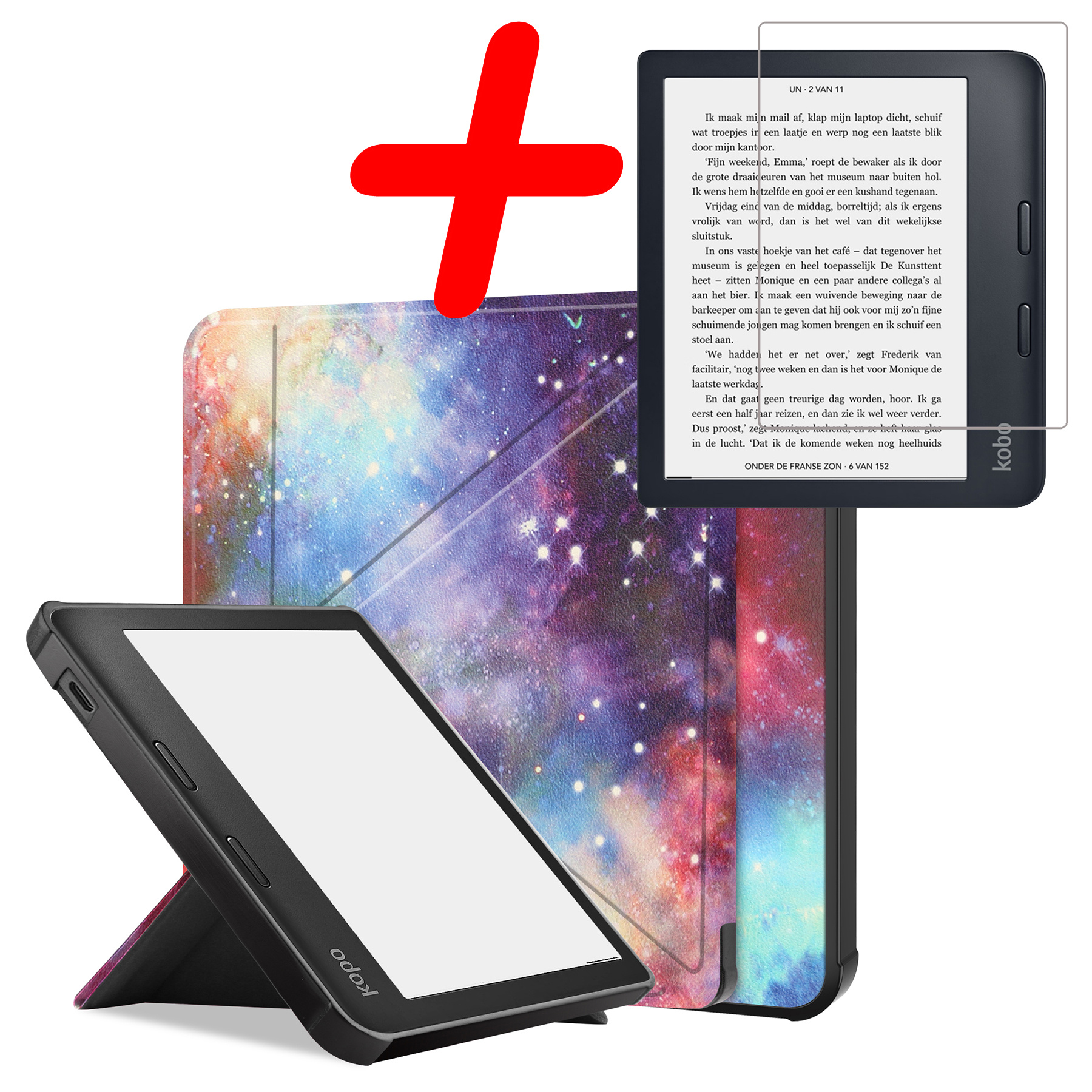 BASEY. Hoes Geschikt voor Kobo Libra 2 Hoesje Bookcase Cover Hoes Met Screenprotector - Hoesje Geschikt voor Kobo Libra 2 Hoes Cover Case - Galaxy