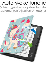NoXx Hoes Geschikt voor Kobo Libra 2 Hoesje Bookcase Cover Book Case Hoes Sleepcover Met Screenprotector - Eenhoorn