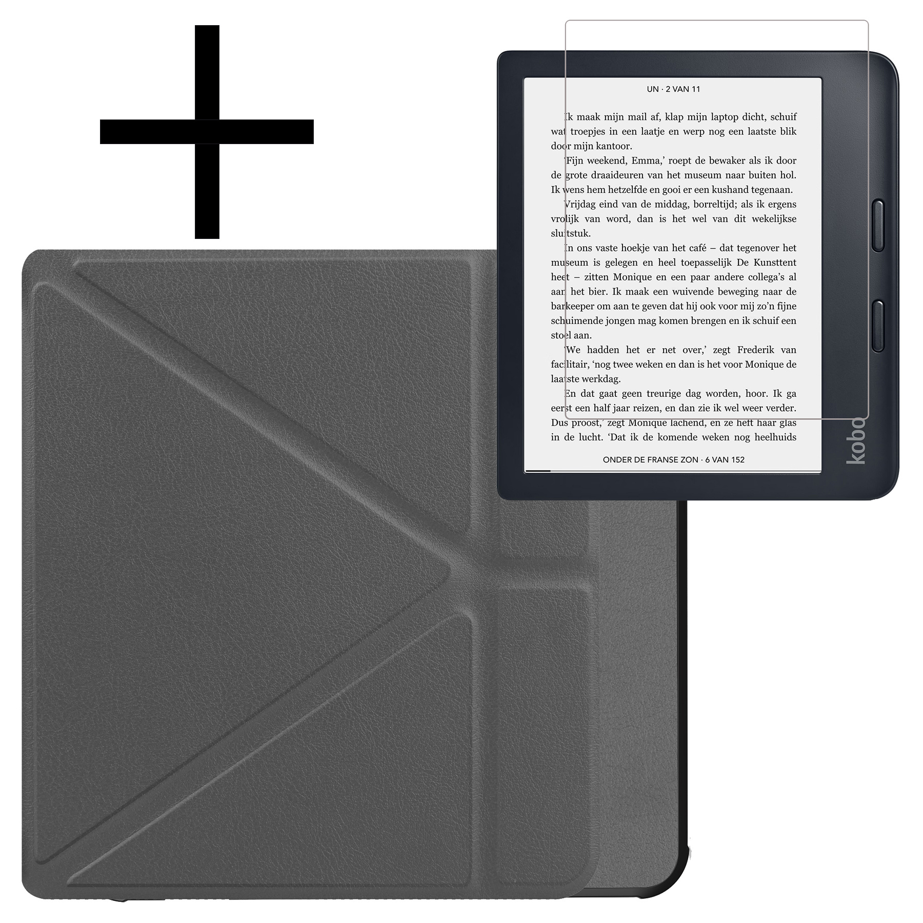 NoXx Hoes Geschikt voor Kobo Libra 2 Hoesje Bookcase Cover Book Case Hoes Sleepcover Met Screenprotector - Grijs