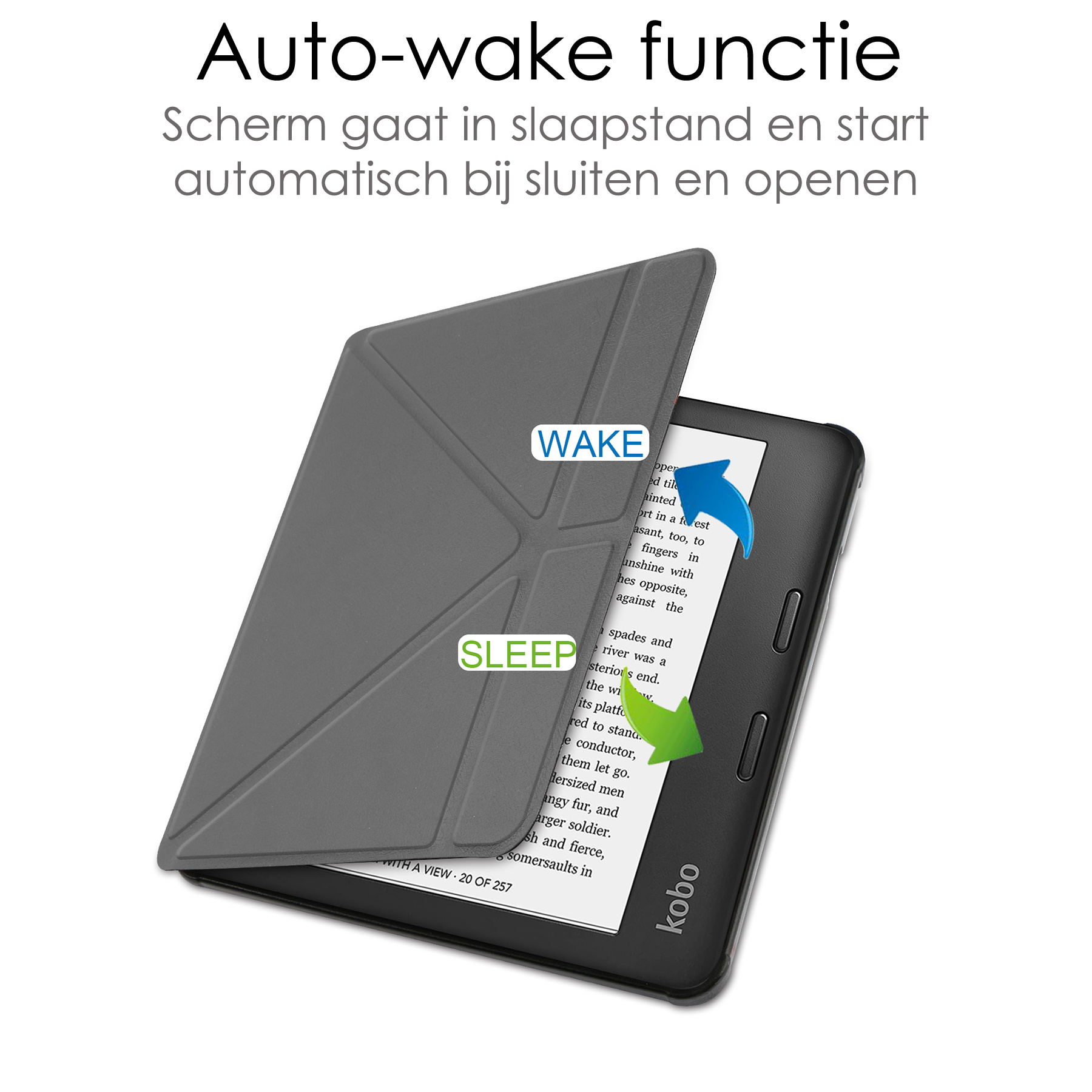 NoXx Hoes Geschikt voor Kobo Libra 2 Hoesje Bookcase Cover Book Case Hoes Sleepcover Met Screenprotector - Grijs