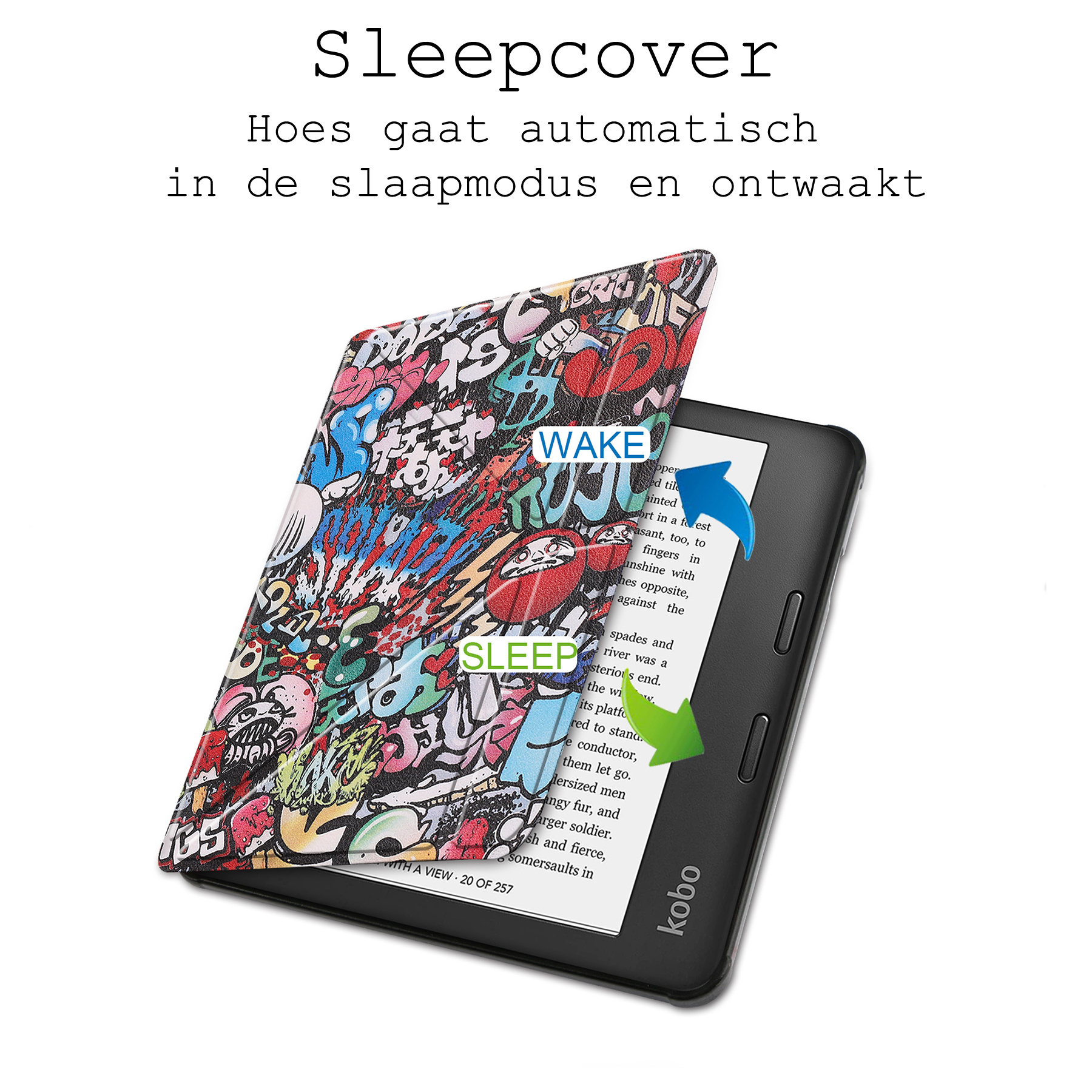BASEY. Hoes Geschikt voor Kobo Libra 2 Hoesje Bookcase Cover Hoes Met Screenprotector - Hoesje Geschikt voor Kobo Libra 2 Hoes Cover Case - Graffity