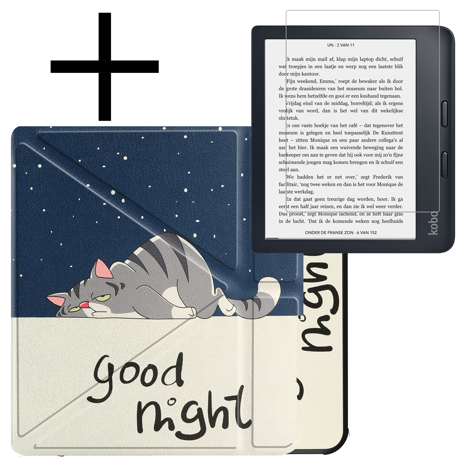 NoXx Hoes Geschikt voor Kobo Libra 2 Hoesje Bookcase Cover Book Case Hoes Sleepcover Met Screenprotector - Kat