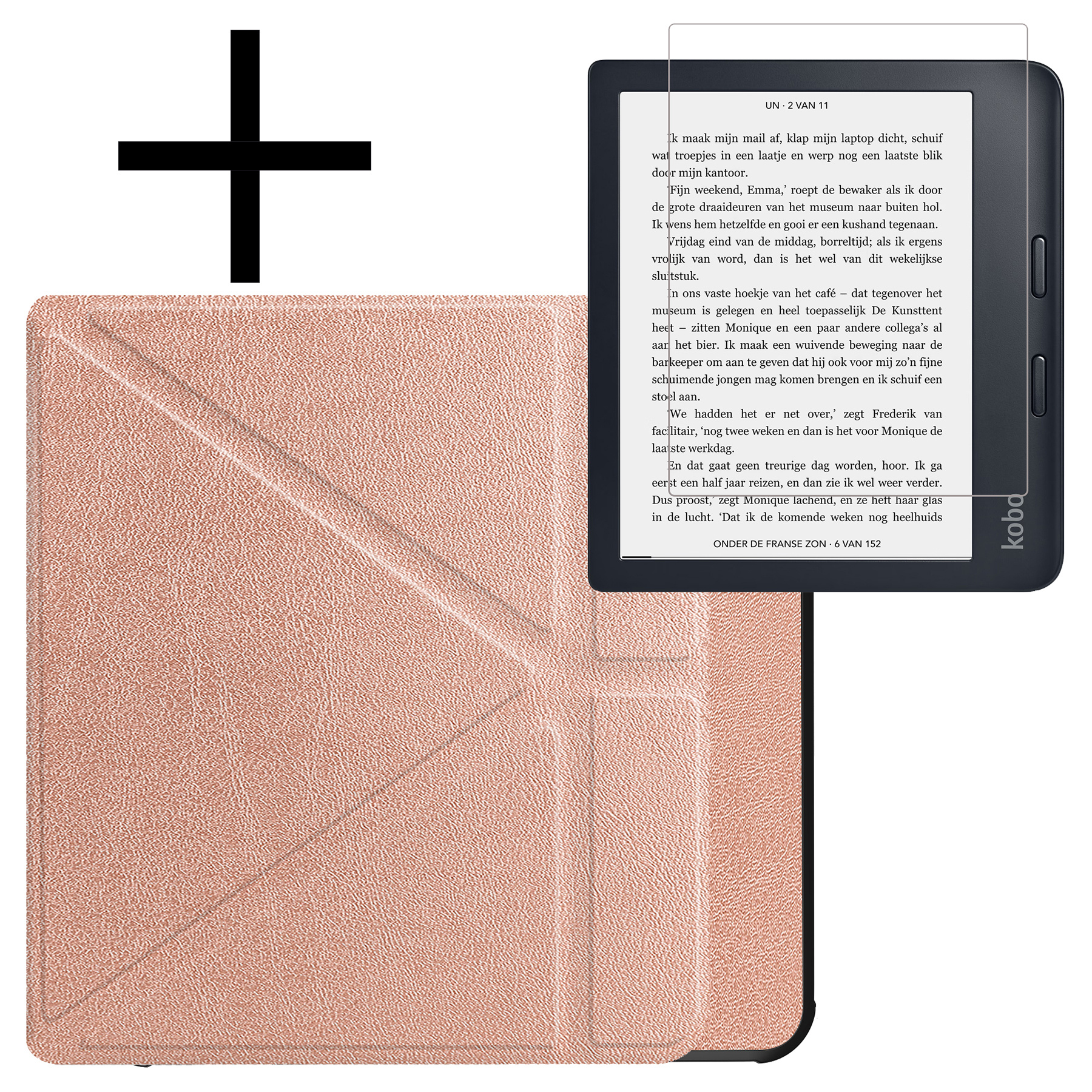 NoXx Hoes Geschikt voor Kobo Libra 2 Hoesje Bookcase Cover Book Case Hoes Sleepcover Met Screenprotector - Rosé Goud