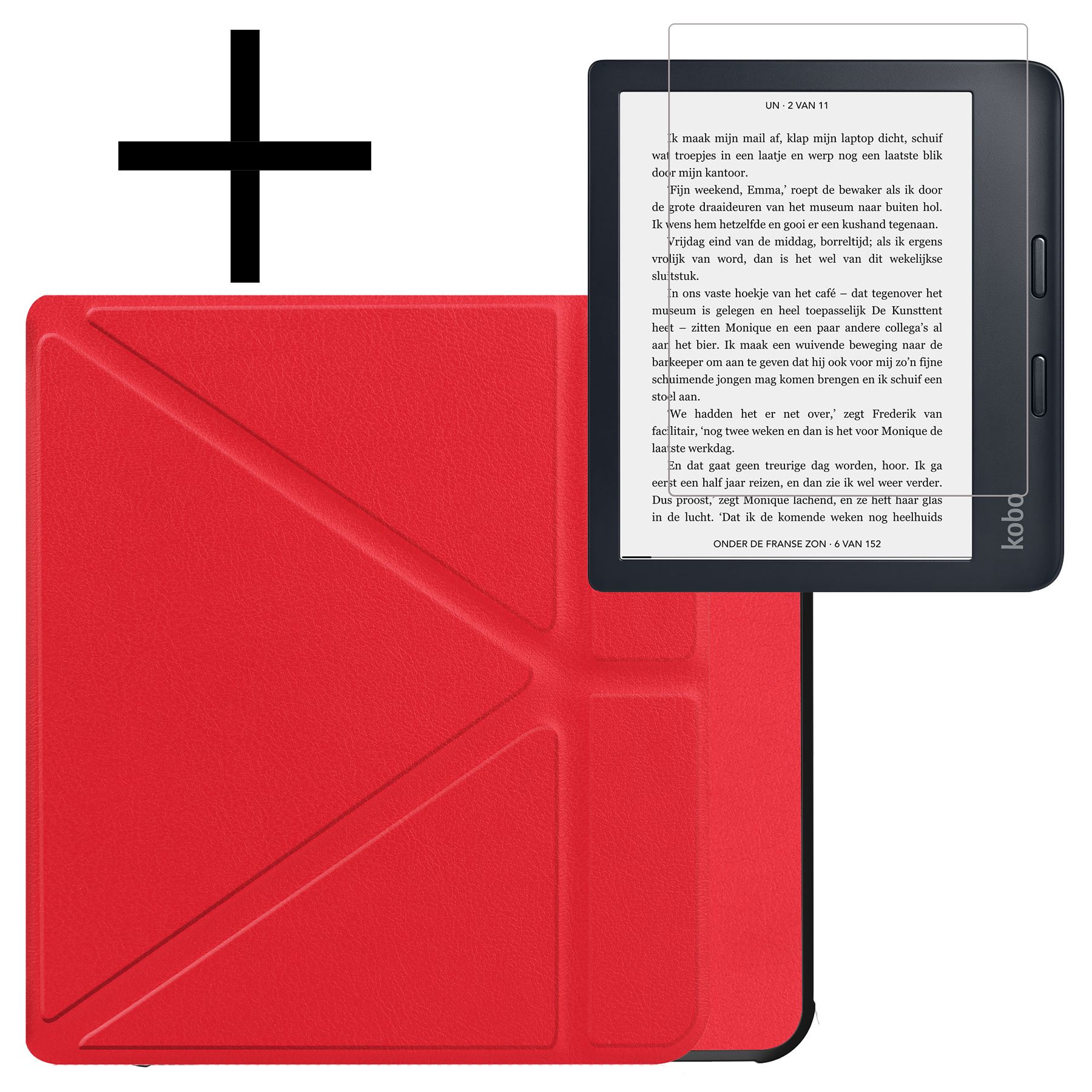 NoXx Hoes Geschikt voor Kobo Libra 2 Hoesje Bookcase Cover Book Case Hoes Sleepcover Met Screenprotector - Rood